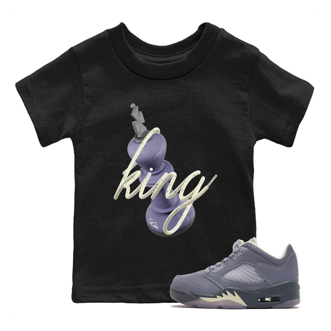 Air Jordan 5 Indigo Haze Sneaker Match Tees 3D King Streetwear Sneaker Shirt AJ5 Indigo Haze Sneaker Release Tees Kids Shirts Black 1