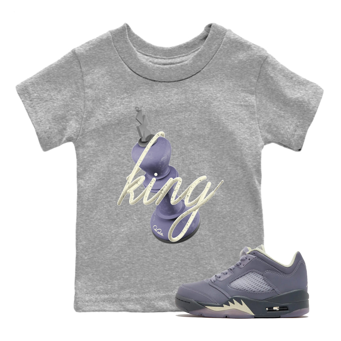 Air Jordan 5 Indigo Haze Sneaker Match Tees 3D King Streetwear Sneaker Shirt AJ5 Indigo Haze Sneaker Release Tees Kids Shirts Heather Grey 1