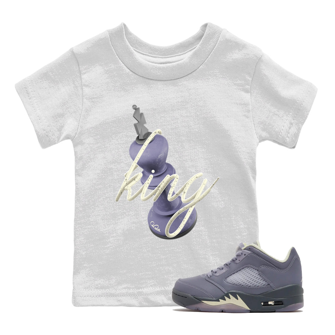 Air Jordan 5 Indigo Haze Sneaker Match Tees 3D King Streetwear Sneaker Shirt AJ5 Indigo Haze Sneaker Release Tees Kids Shirts White 1
