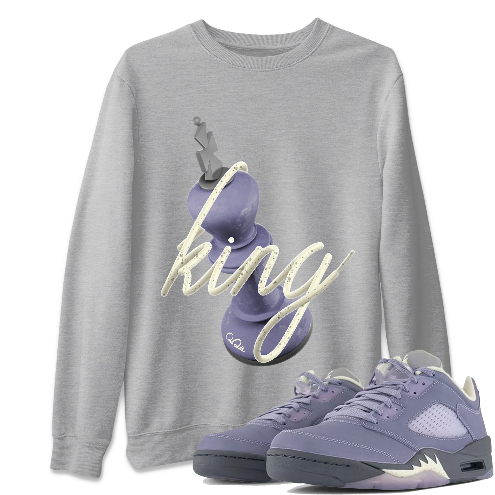 Air Jordan 5 Indigo Haze Sneaker Match Tees 3D King Streetwear Sneaker Shirt AJ5 Indigo Haze Sneaker Release Tees Unisex Shirts Heather Grey 1