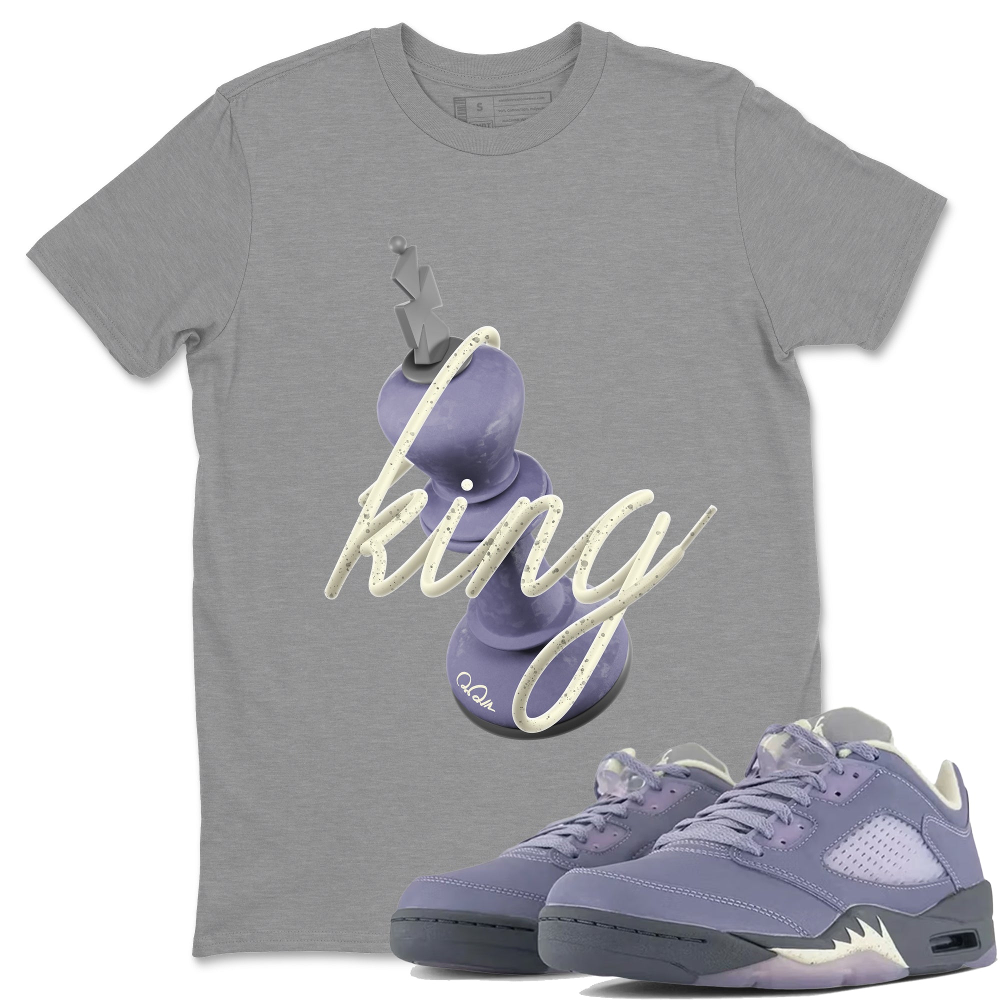 Air Jordan 5 Indigo Haze Sneaker Match Tees 3D King Streetwear Sneaker Shirt AJ5 Indigo Haze Sneaker Release Tees Unisex Shirts Heather Grey 1