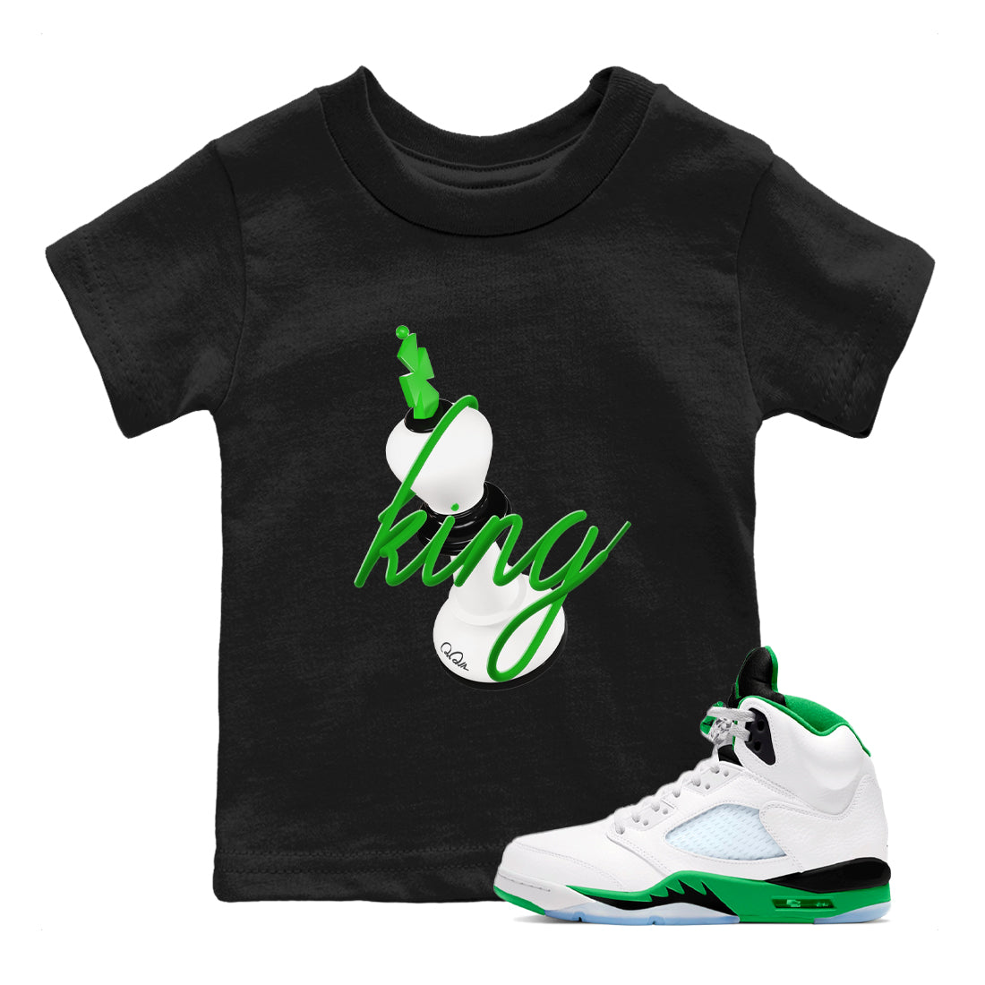 Air Jordan 5 Lucky Green shirt to match jordans 3D King sneaker tees AJ5 Lucky Green Drip Gear Zone baby toddler Black 1 cotton Shirt