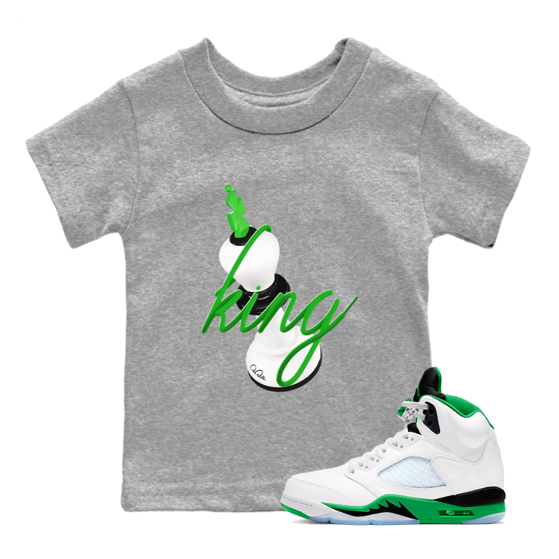 Air Jordan 5 Lucky Green shirt to match jordans 3D King sneaker tees AJ5 Lucky Green Drip Gear Zone baby toddler Heather Grey 1 cotton Shirt