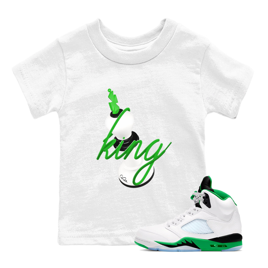 Air Jordan 5 Lucky Green shirt to match jordans 3D King sneaker tees AJ5 Lucky Green Drip Gear Zone baby toddler White 1 cotton Shirt