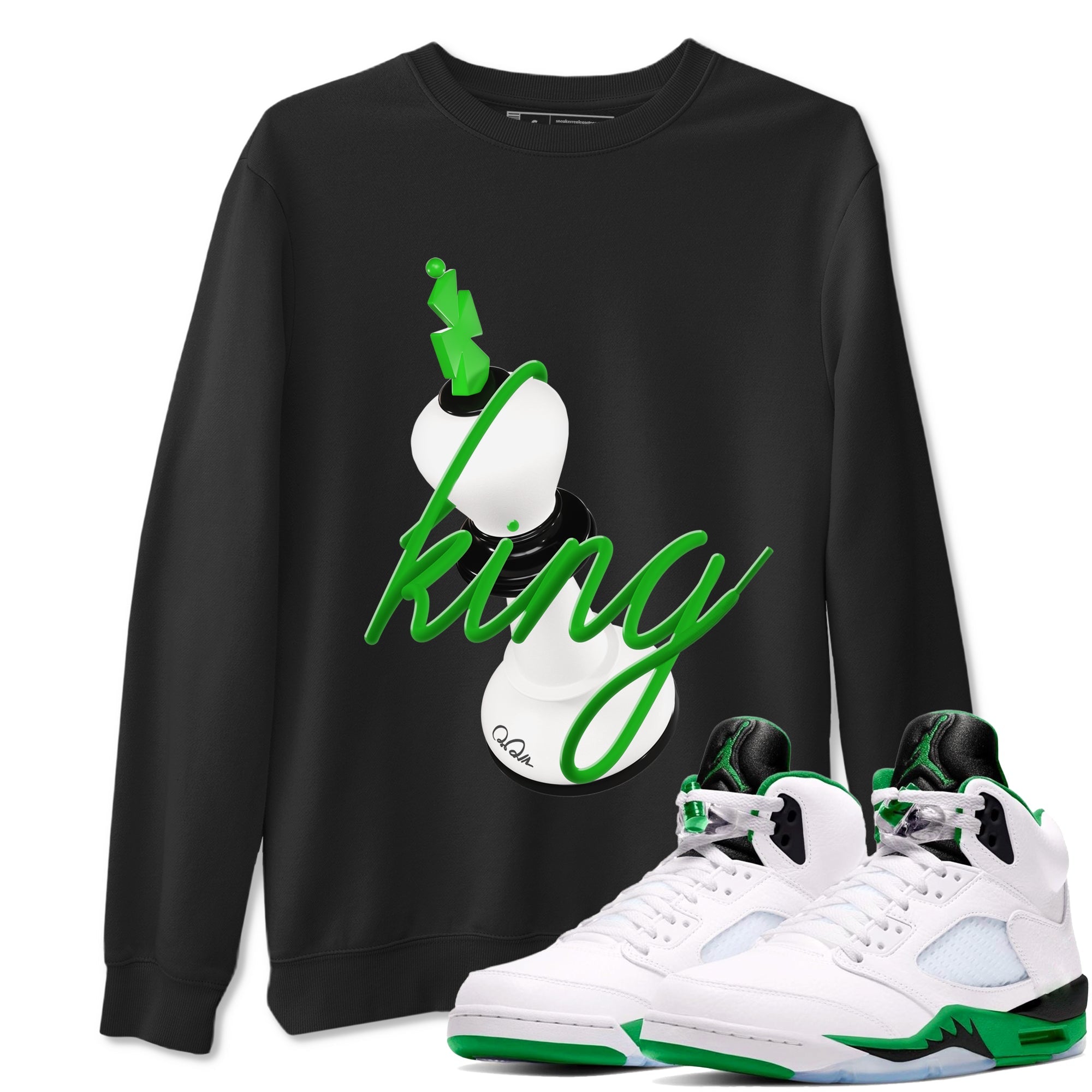 Air Jordan 5 Lucky Green shirt to match jordans 3D King sneaker tees AJ5 Lucky Green Drip Gear Zone unisex cotton Black 1 crew neck shirt