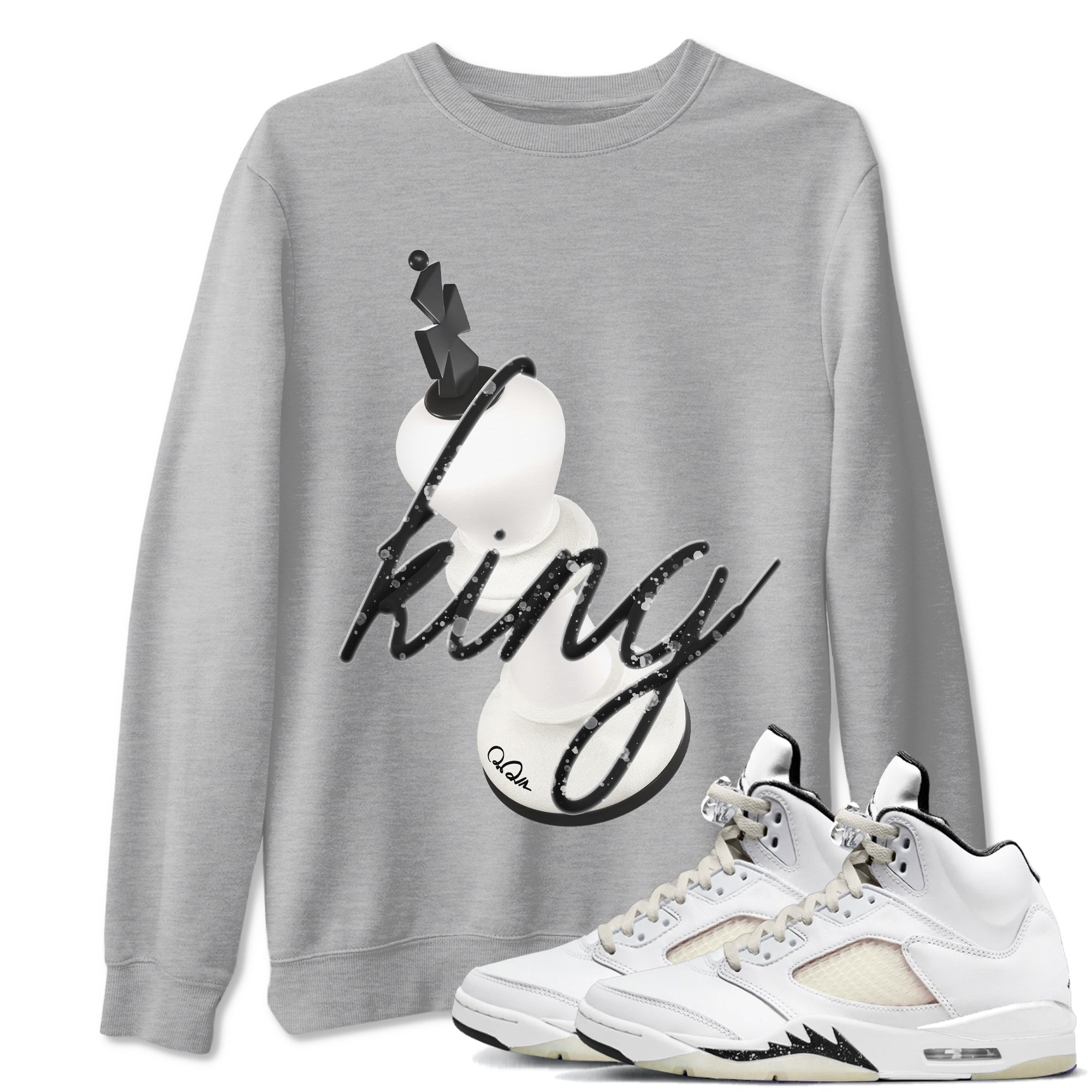 5s Sail shirt to match jordans 3D King sneaker tees Air Jordan 5 Sail Drip Gear Zone unisex cotton Heather Grey 1 crew neck shirt