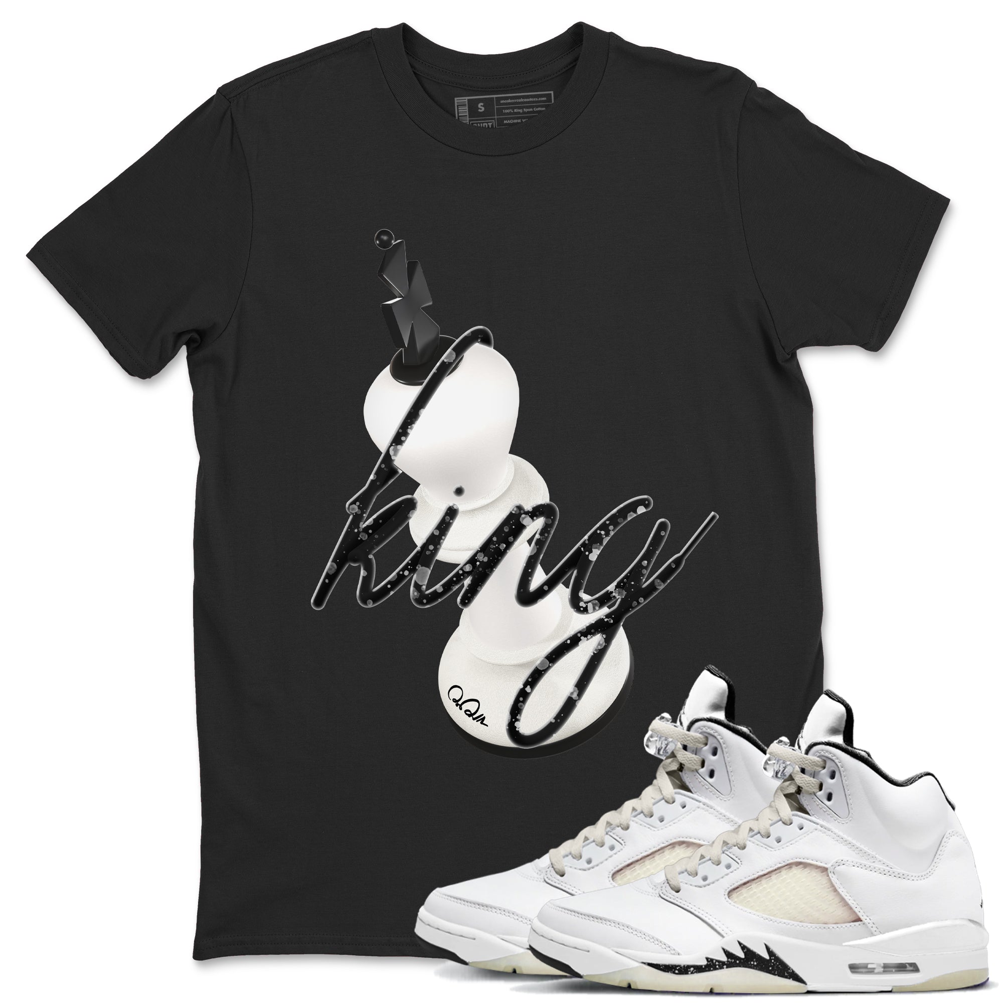 5s Sail shirt to match jordans 3D King sneaker tees Air Jordan 5 Sail Drip Gear Zone unisex cotton Black 1 crew neck shirt