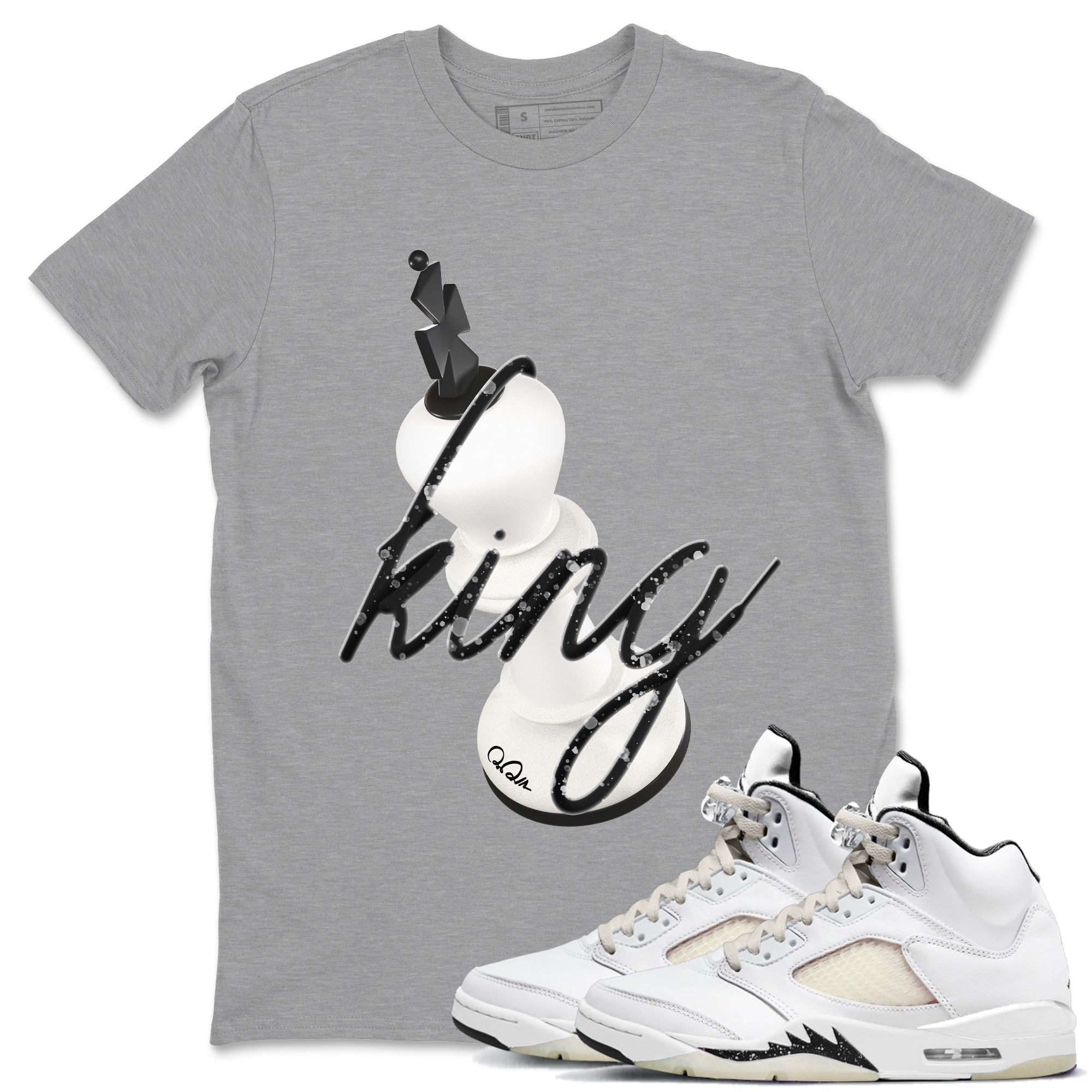 5s Sail shirt to match jordans 3D King sneaker tees Air Jordan 5 Sail Drip Gear Zone unisex cotton Heather Grey 1 crew neck shirt