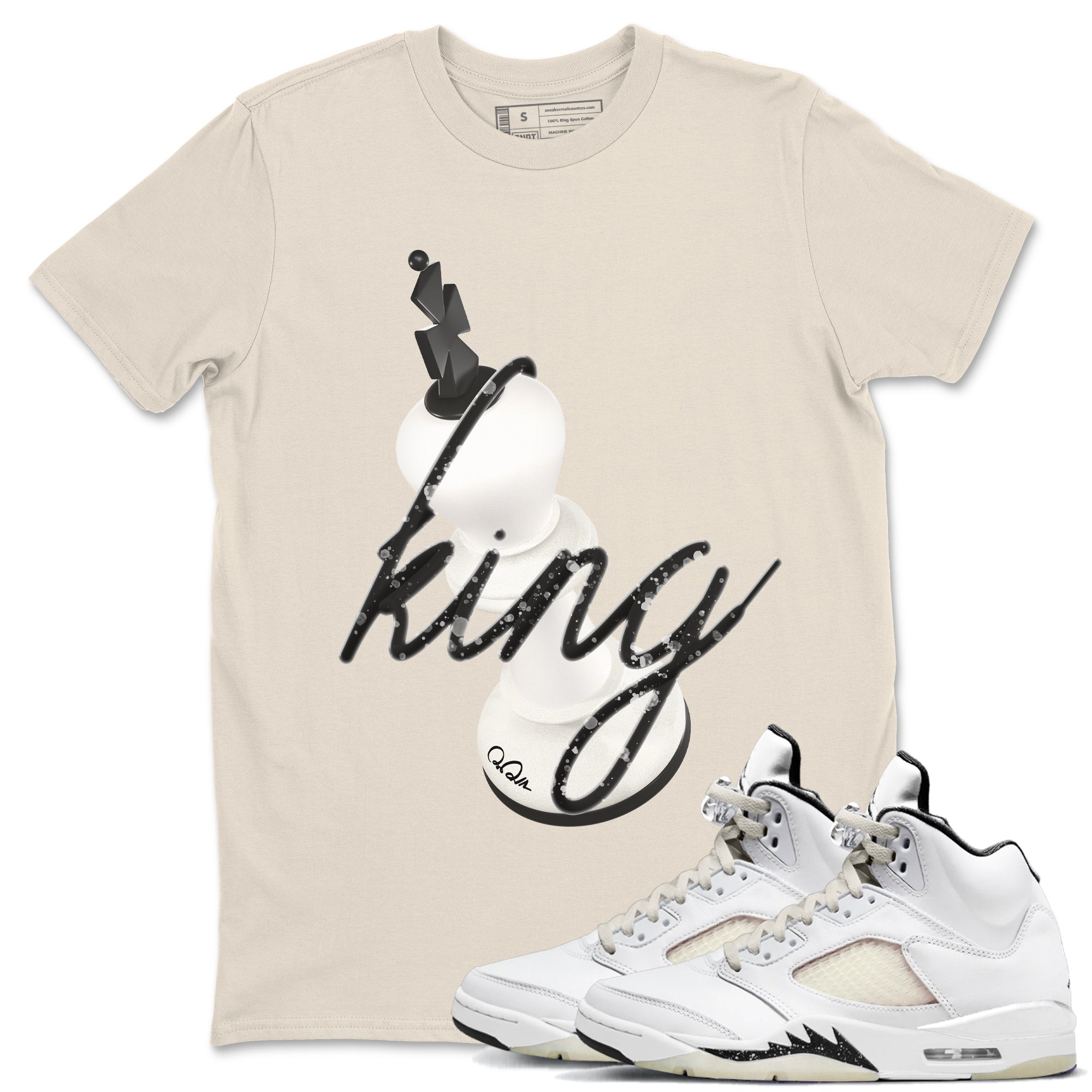 5s Sail shirt to match jordans 3D King sneaker tees Air Jordan 5 Sail Drip Gear Zone unisex cotton Natural 1 crew neck shirt