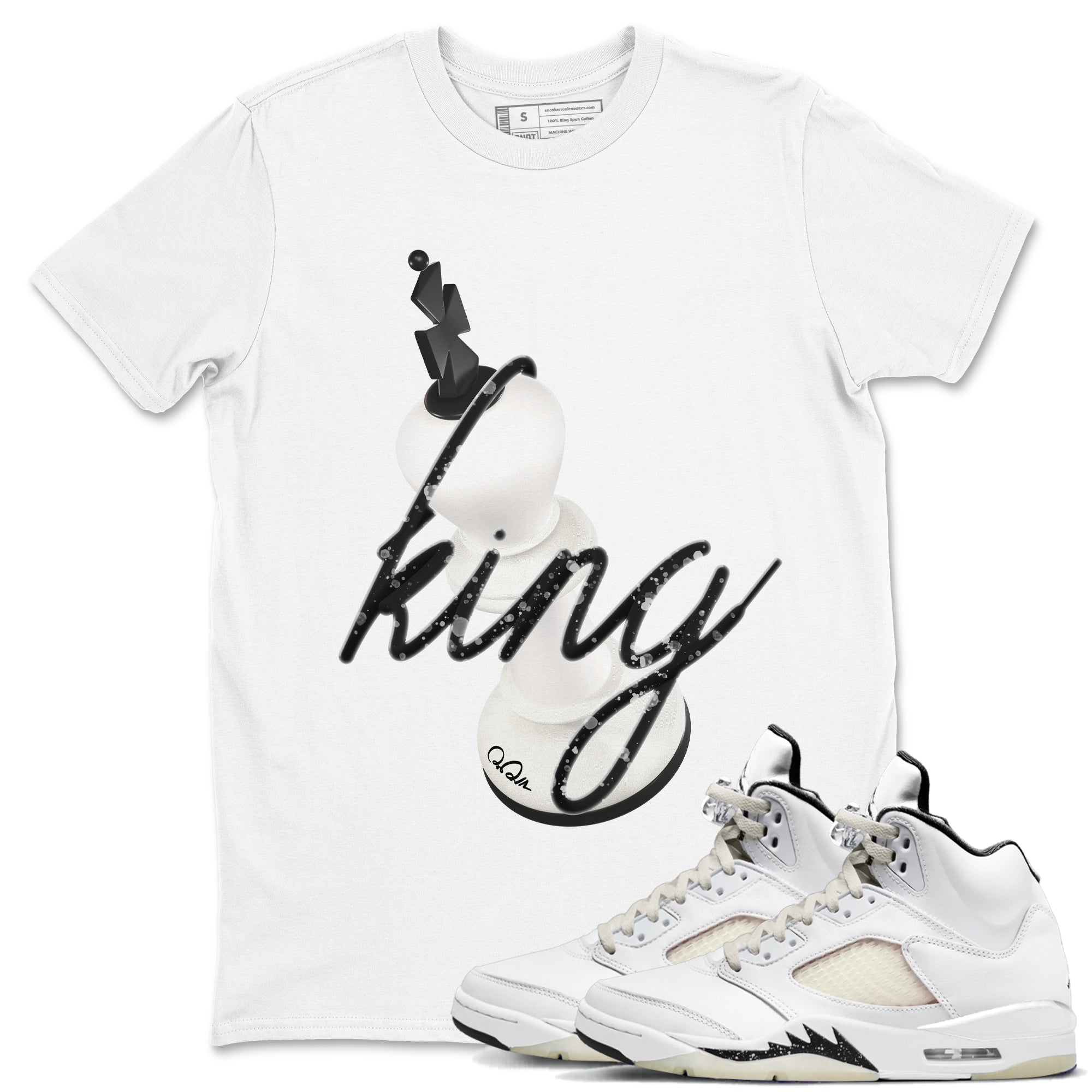 5s Sail shirt to match jordans 3D King sneaker tees Air Jordan 5 Sail Drip Gear Zone unisex cotton White 1 crew neck shirt