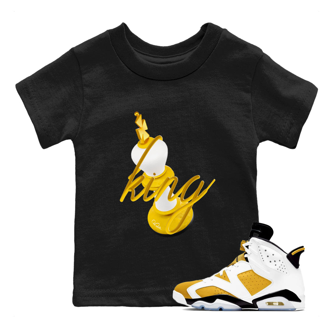 6s Yellow Ochre shirt to match jordans 3D King sneaker tees streetwear brand Air Jordan 6 Yellow Ochre Drip Gear Zone Brand Baby Toddler Black 1 T-Shirt