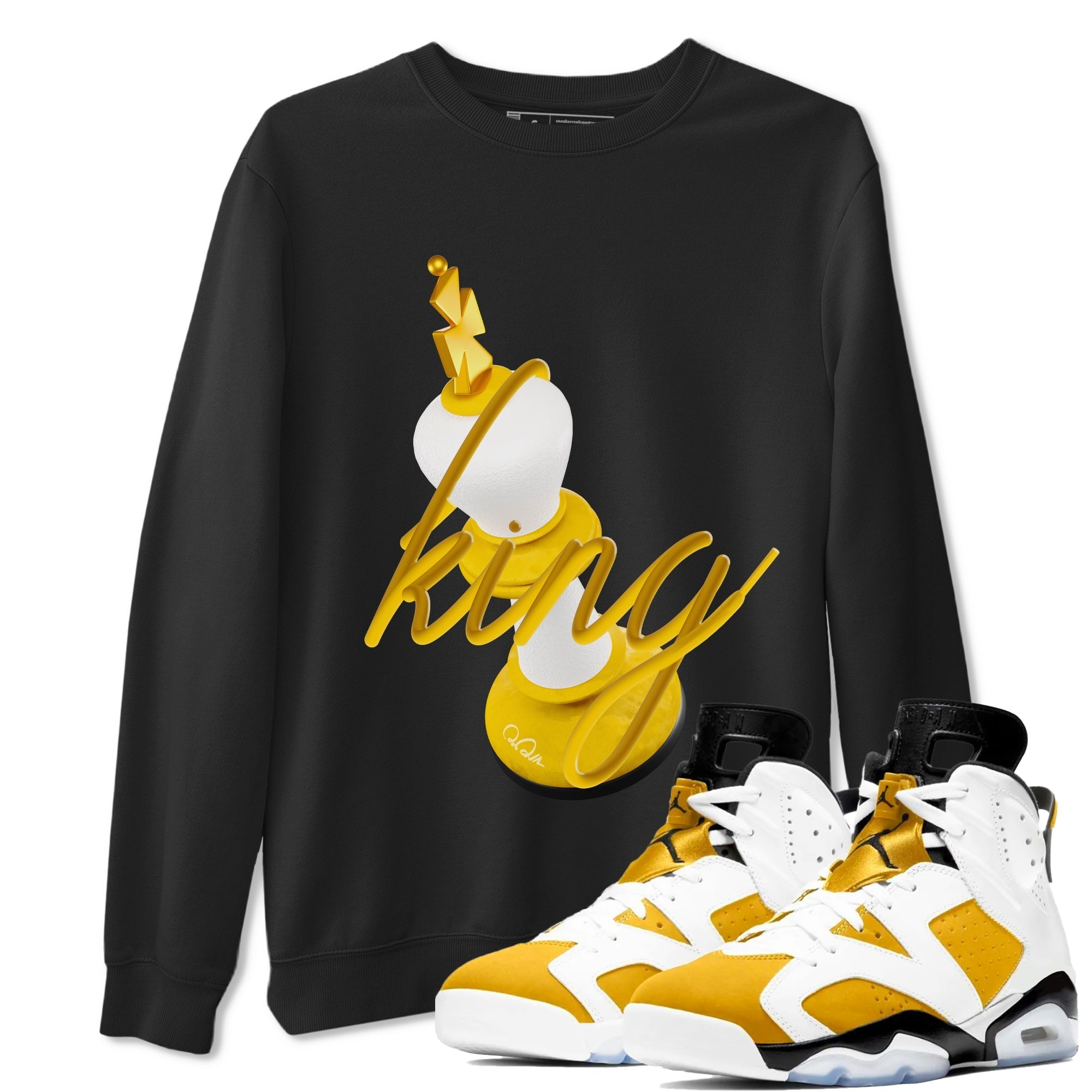 6s Yellow Ochre shirt to match jordans 3D King sneaker tees streetwear brand Air Jordan 6 Yellow Ochre Drip Gear Zone Brand Unisex Black 1 T-Shirt