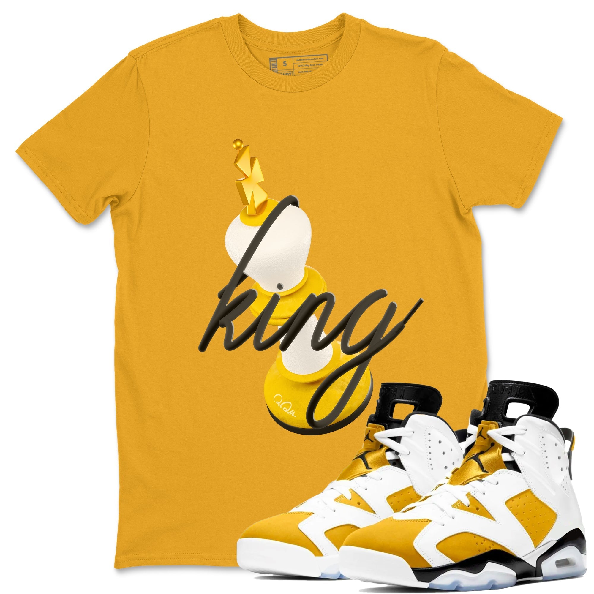 6s Yellow Ochre shirt to match jordans 3D King sneaker tees streetwear brand Air Jordan 6 Yellow Ochre Drip Gear Zone Brand Unisex Gold 1 T-Shirt