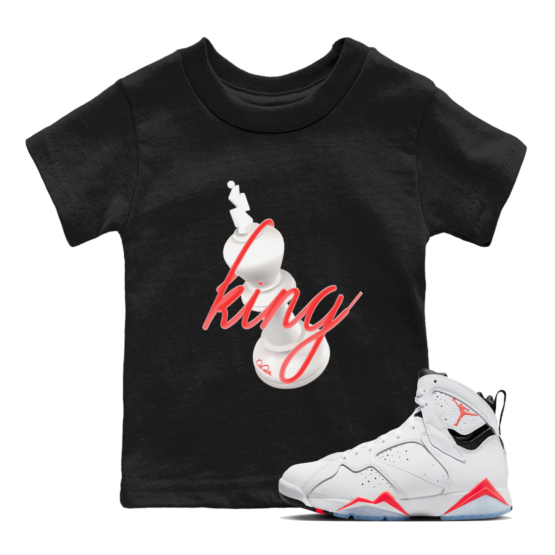 Air Jordan 7 Infrared Sneaker Match Tees 3D King Streetwear Sneaker Shirt AJ7 Infrared Sneaker Release Tees Kids Shirts Black 1