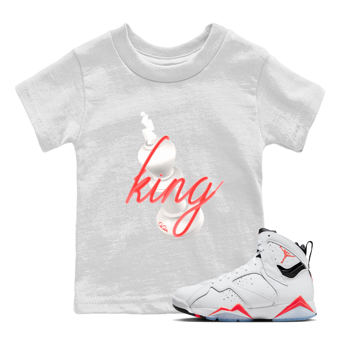 Air Jordan 7 Infrared Sneaker Match Tees 3D King Streetwear Sneaker Shirt AJ7 Infrared Sneaker Release Tees Kids Shirts White 1
