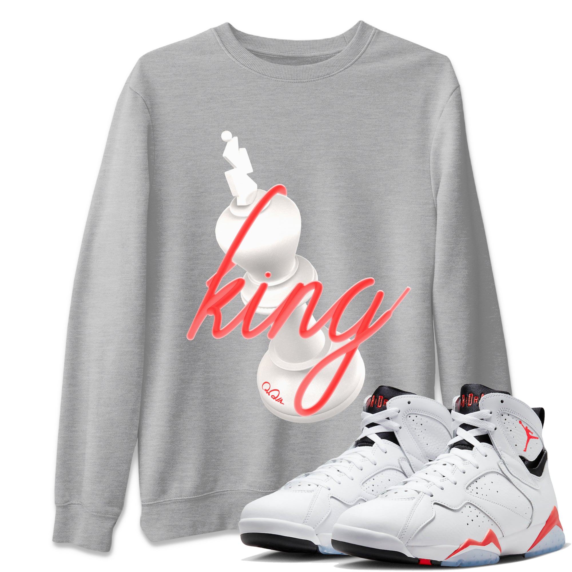 Air Jordan 7 Infrared Sneaker Match Tees 3D King Streetwear Sneaker Shirt AJ7 Infrared Sneaker Release Tees Unisex Shirts Heather Grey 1