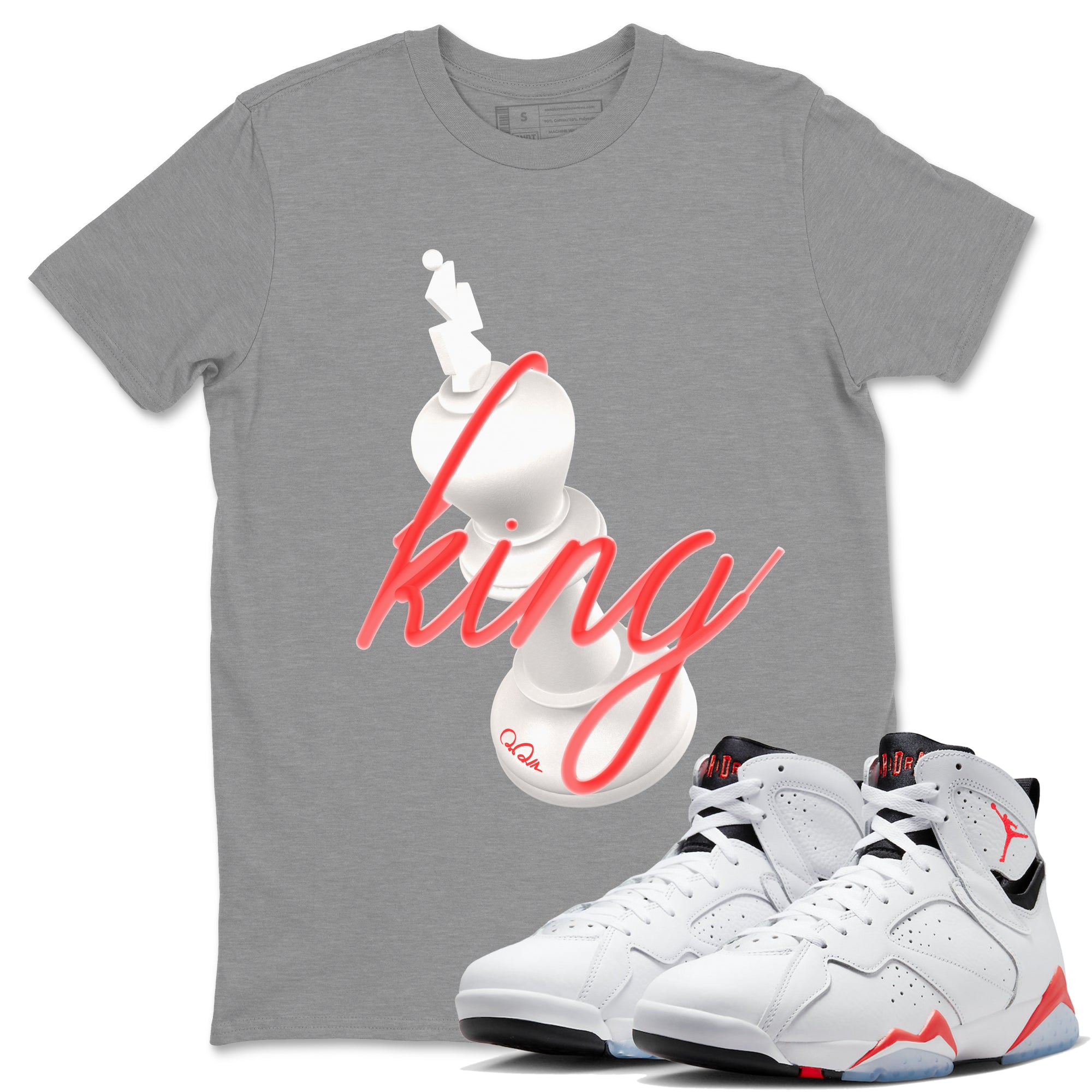 Air Jordan 7 Infrared Sneaker Match Tees 3D King Streetwear Sneaker Shirt AJ7 Infrared Sneaker Release Tees Unisex Shirts Heather Grey 1