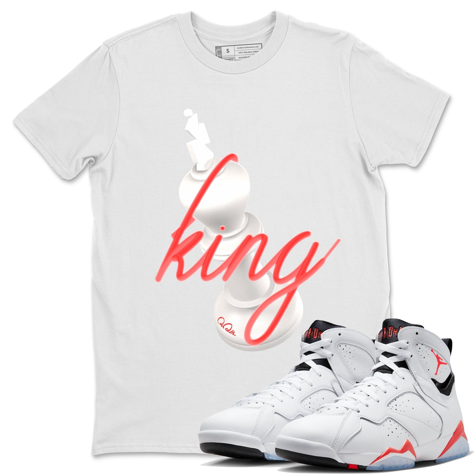 Air Jordan 7 Infrared Sneaker Match Tees 3D King Streetwear Sneaker Shirt AJ7 Infrared Sneaker Release Tees Unisex Shirts White 1
