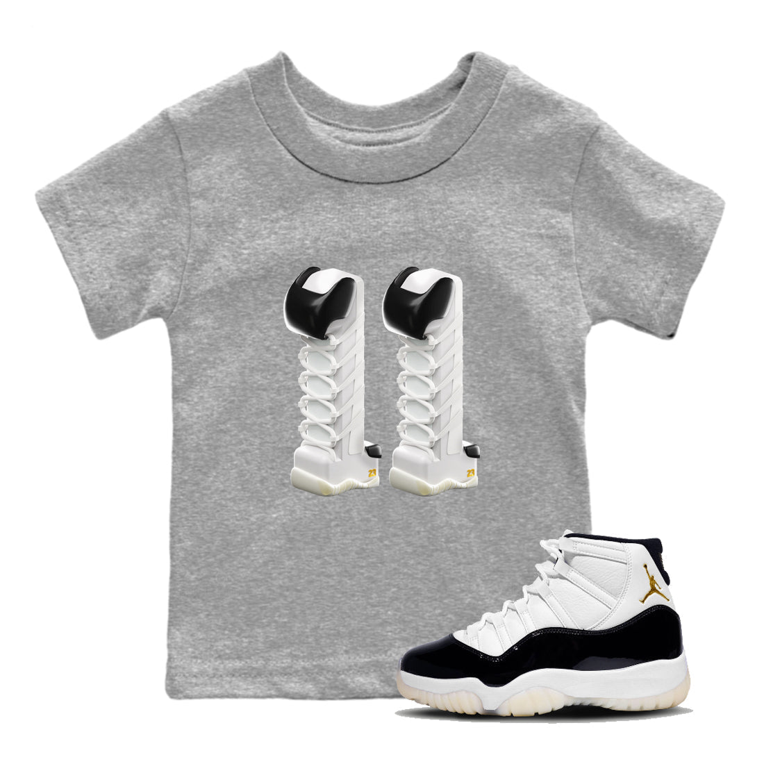 11s Gratitude shirt to match jordans 3D Number 11 sneaker tees Air Jordan 11 Gratitude Drip Gear Zone Baby Toddler Heather Grey 1 T-Shirt