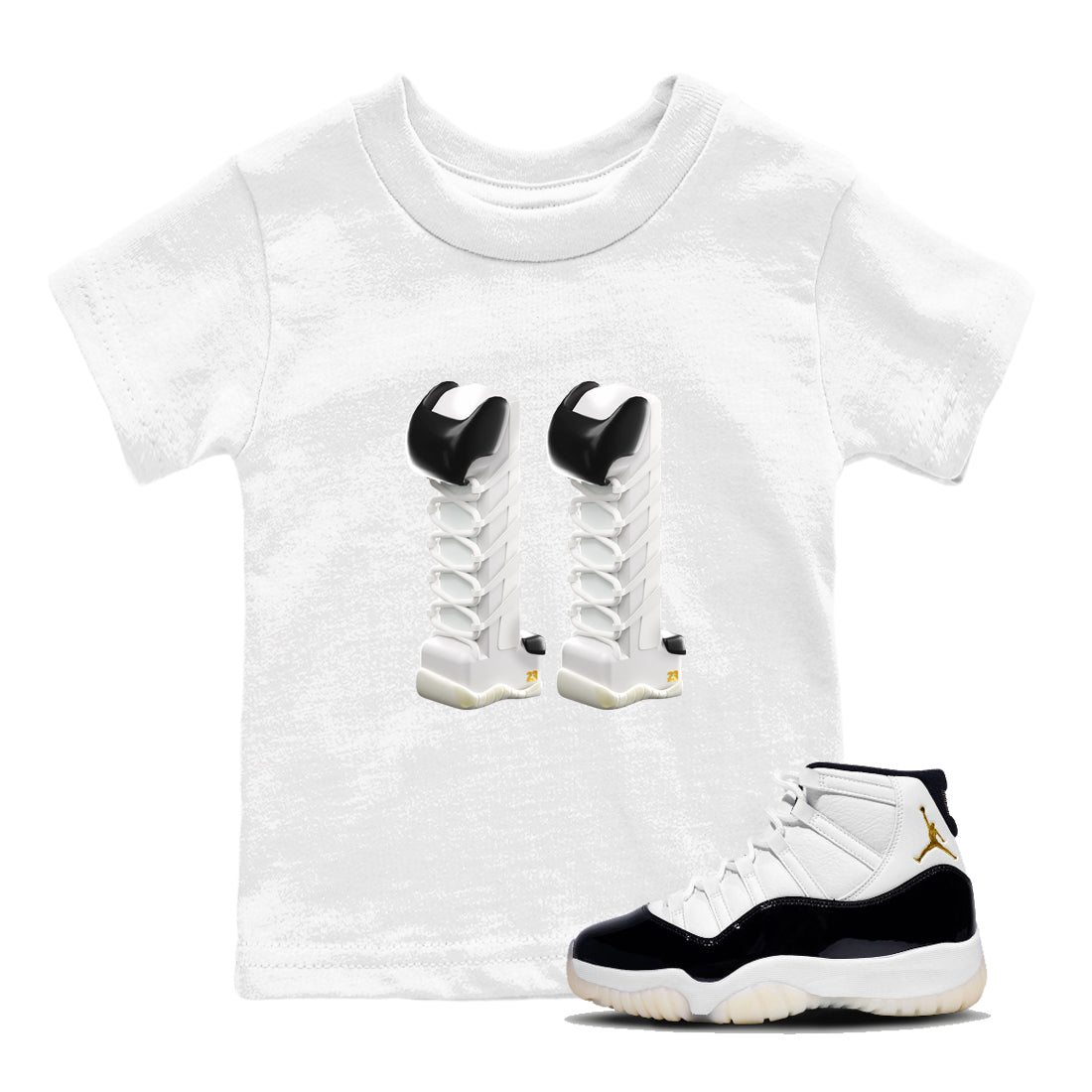 11s Gratitude shirt to match jordans 3D Number 11 sneaker tees Air Jordan 11 Gratitude Drip Gear Zone Baby Toddler White 1 T-Shirt
