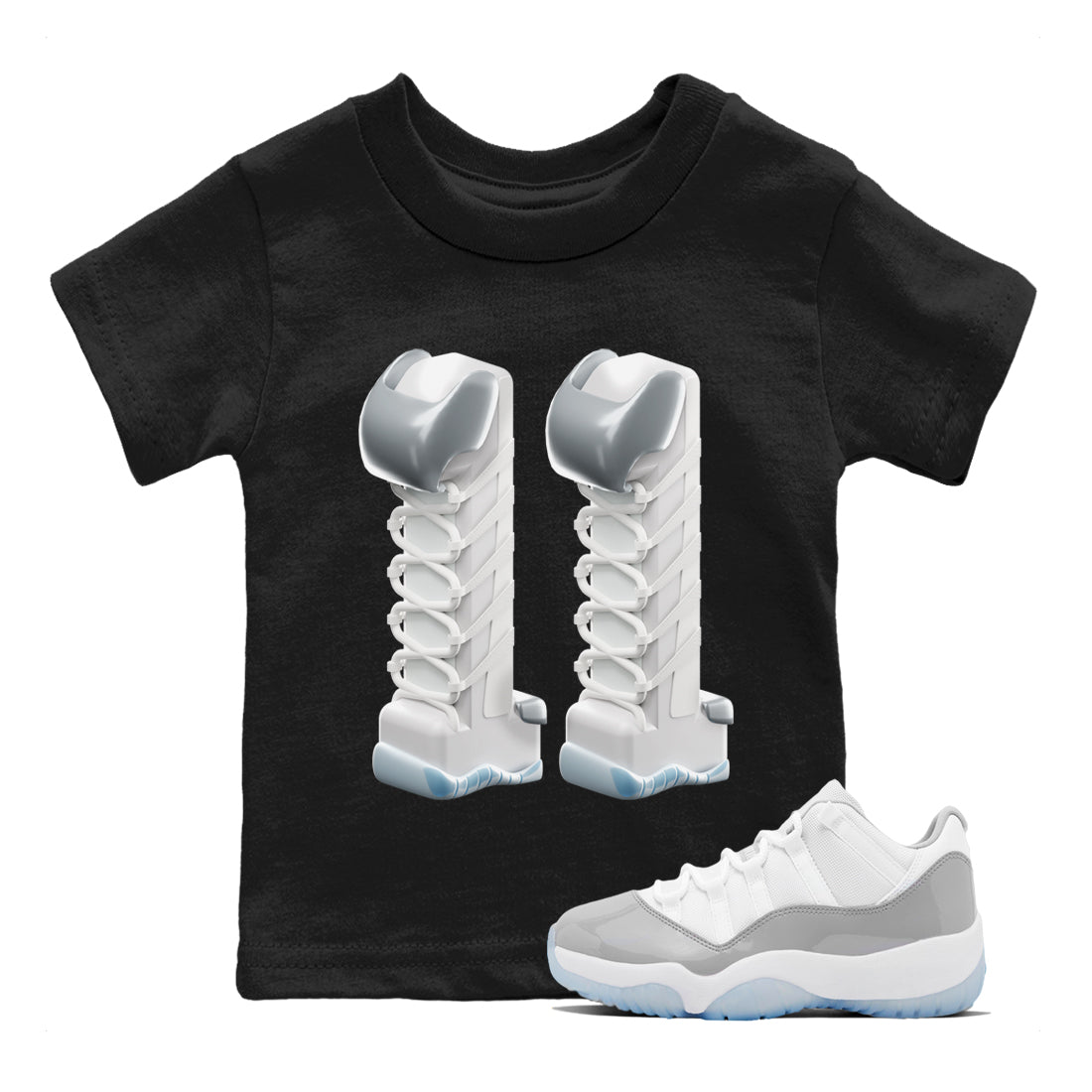 Air Jordan 11 White Cement Sneaker Tees Drip Gear Zone 3D Number 11 Sneaker Tees Air Jordan 11 Cement Grey Shirt Kids Shirts Black 1