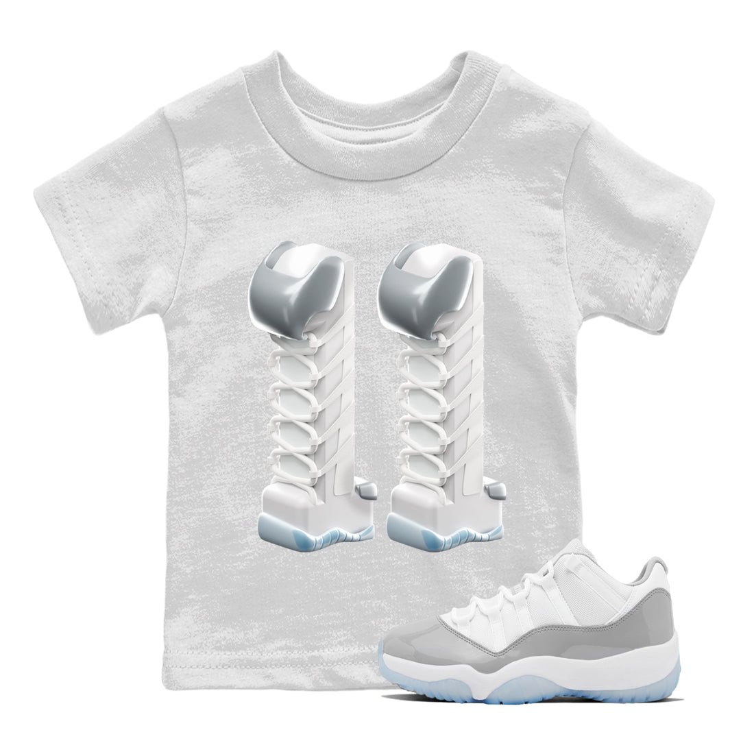 Air Jordan 11 White Cement Sneaker Tees Drip Gear Zone 3D Number 11 Sneaker Tees Air Jordan 11 Cement Grey Shirt Kids Shirts White 1
