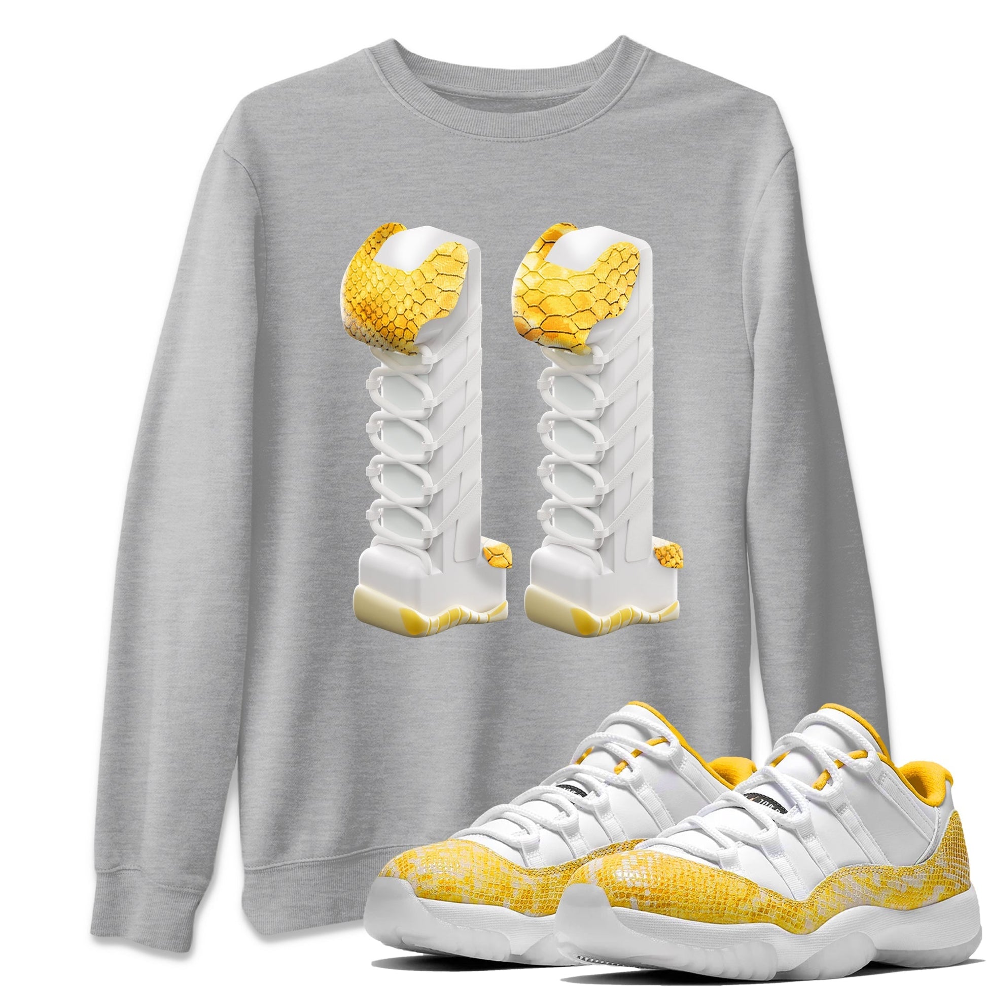Air Jordan 11 Yellow Python Sneaker Match Tees 3D Number 11 Shirts AJ11 Yellow Python Drip Gear Zone Unisex Shirts Heather Grey 1