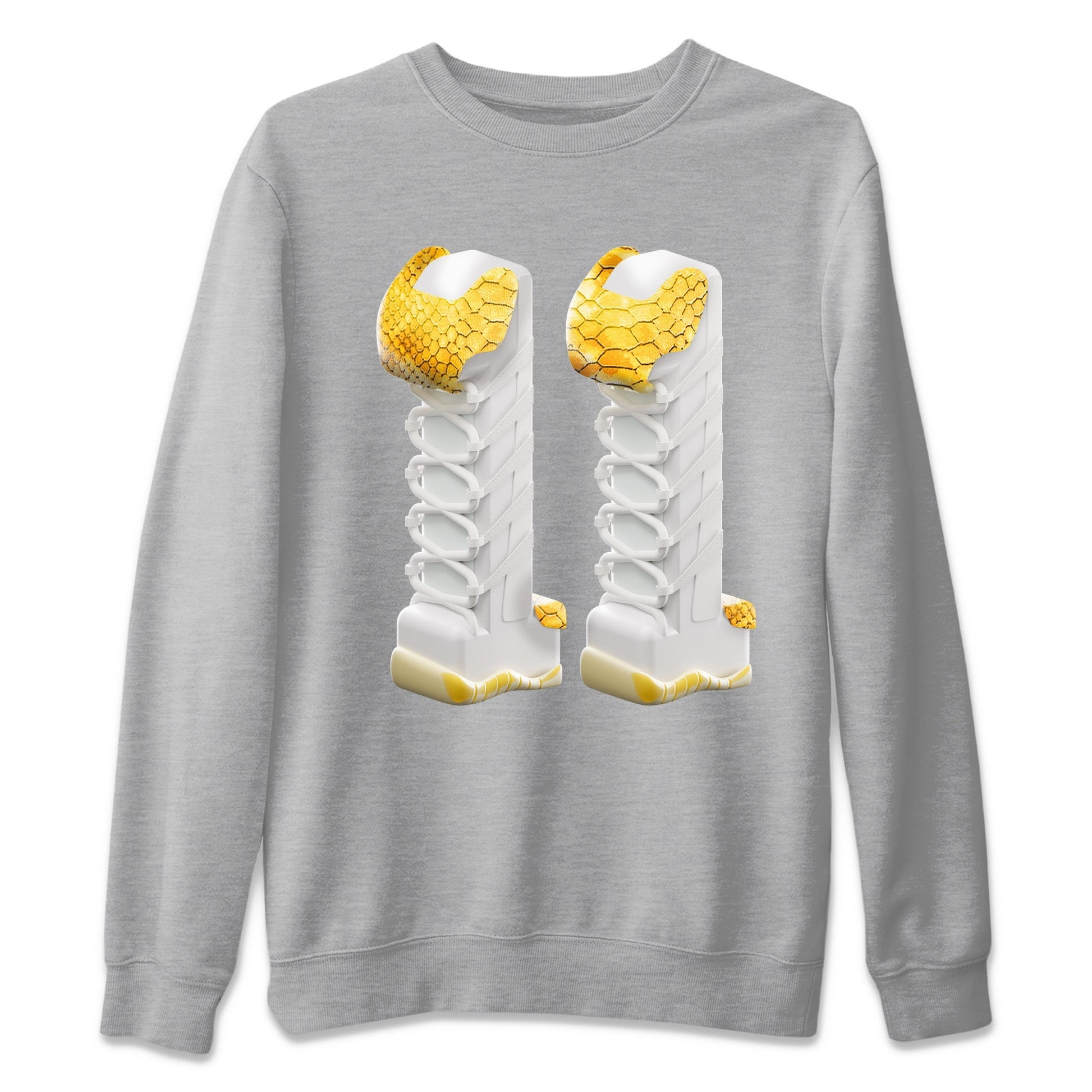 Air Jordan 11 Yellow Python Sneaker Match Tees 3D Number 11 Shirts AJ11 Yellow Python Drip Gear Zone Unisex Shirts Heather Grey 2