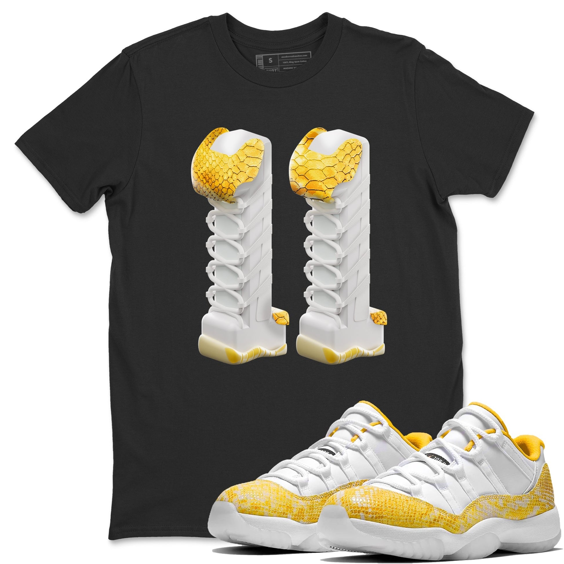 Air Jordan 11 Yellow Python Sneaker Match Tees 3D Number 11 Shirts AJ11 Yellow Python Drip Gear Zone Unisex Shirts Black 1