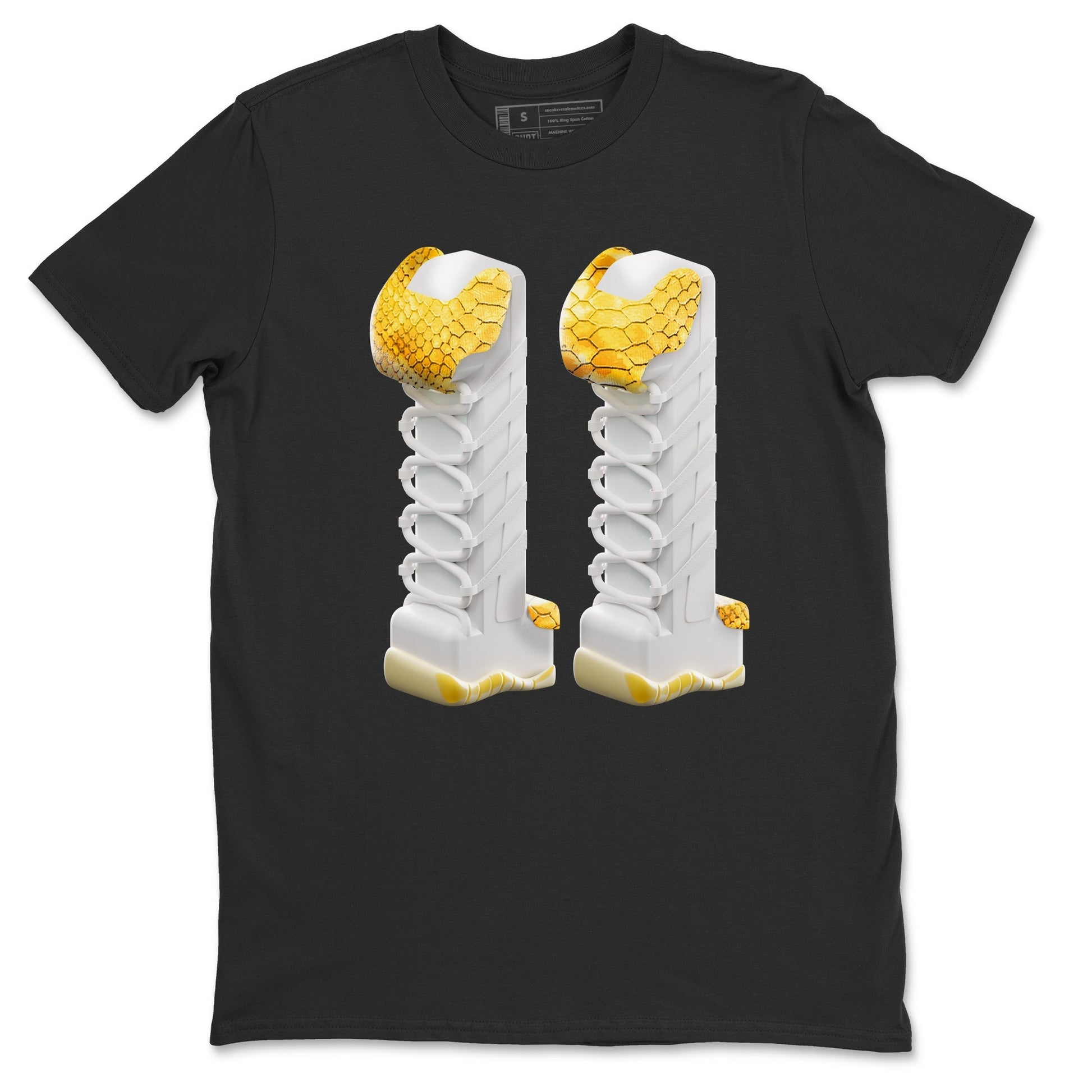 Air Jordan 11 Yellow Python Sneaker Match Tees 3D Number 11 Shirts AJ11 Yellow Python Drip Gear Zone Unisex Shirts Black 2