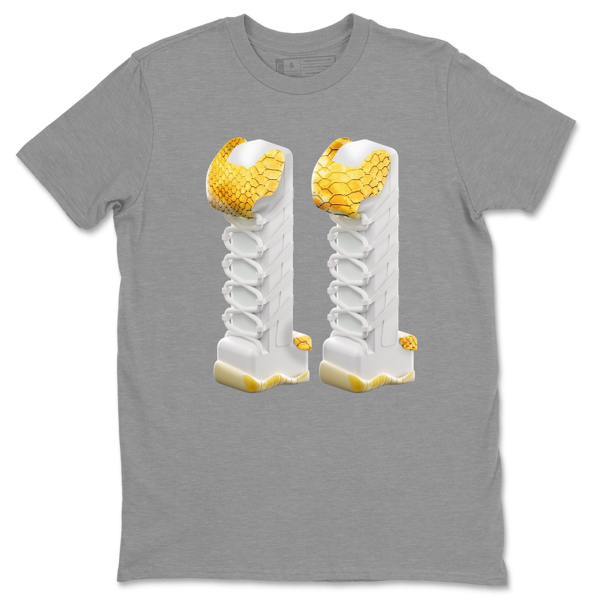 Air Jordan 11 Yellow Python Sneaker Match Tees 3D Number 11 Shirts AJ11 Yellow Python Drip Gear Zone Unisex Shirts Heather Grey 2