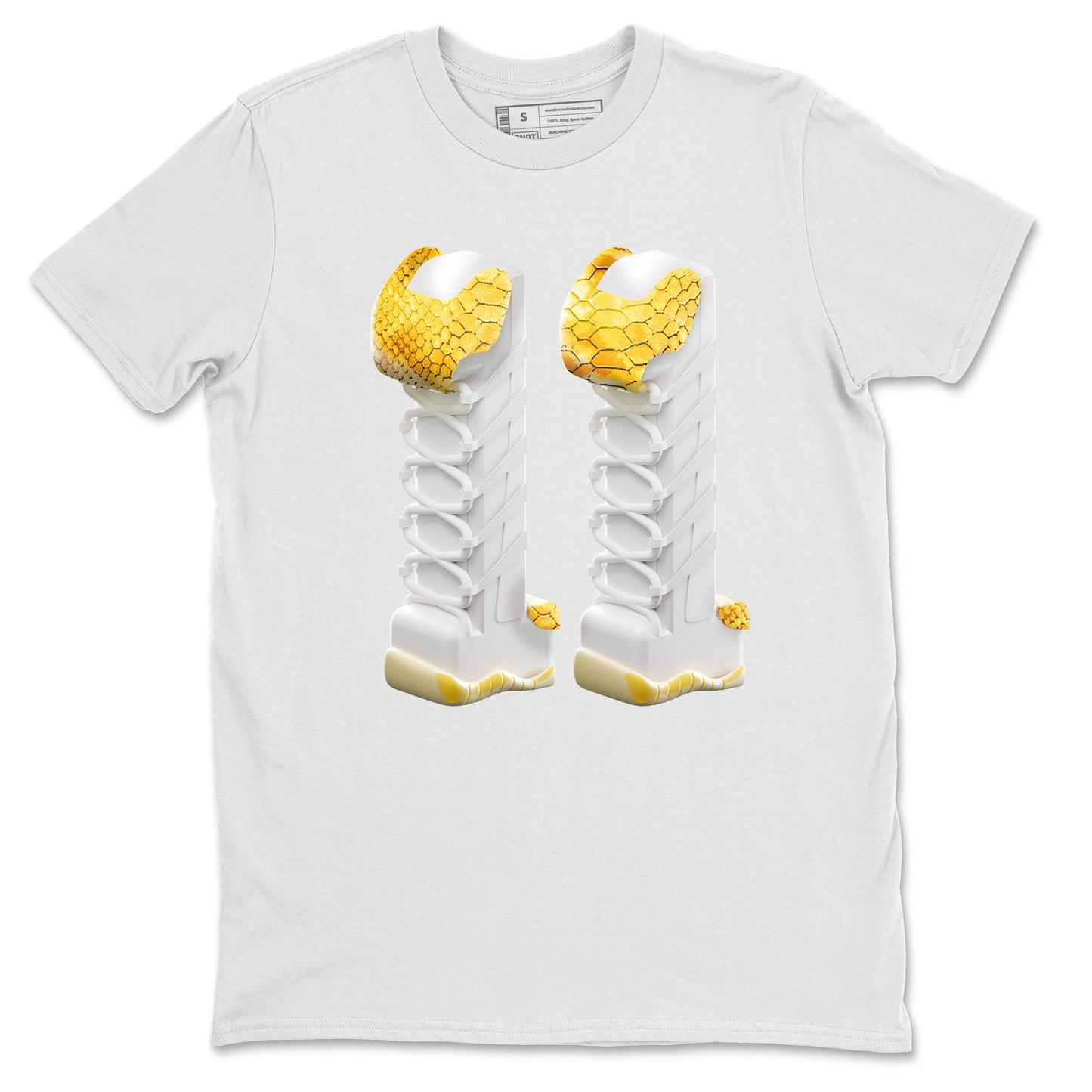 Air Jordan 11 Yellow Python Sneaker Match Tees 3D Number 11 Shirts AJ11 Yellow Python Drip Gear Zone Unisex Shirts White 2
