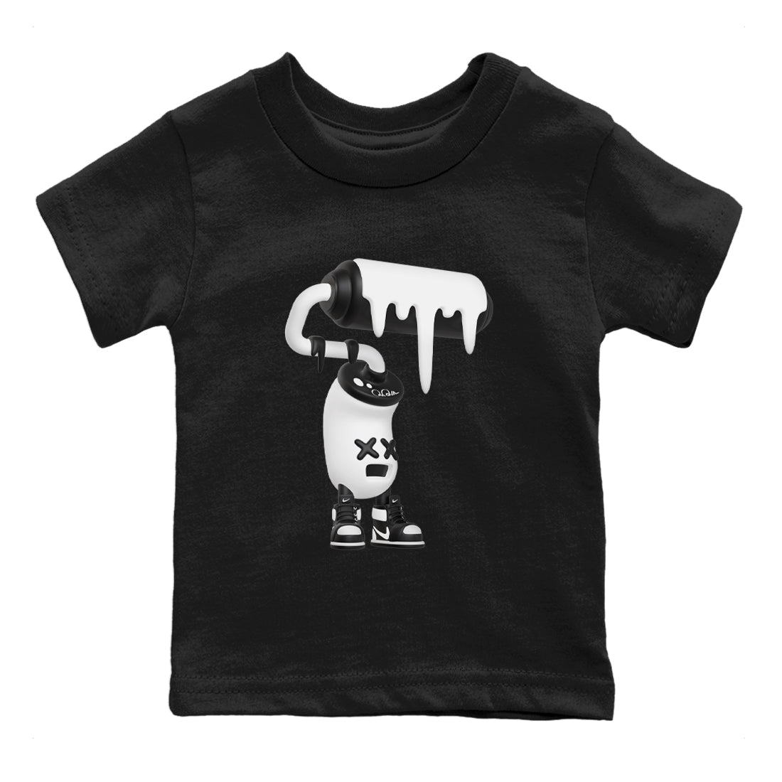 1s Black White shirt to match jordans 3D Paint Roller sneaker tees Air Jordan 1 High OG Black White Drip Gear Zone baby toddler Black 2 cotton Shirt