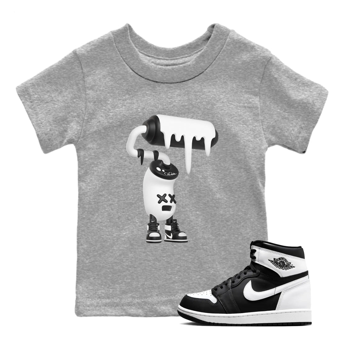 1s Black White shirt to match jordans 3D Paint Roller sneaker tees Air Jordan 1 High OG Black White Drip Gear Zone baby toddler Heather Grey 1 cotton Shirt