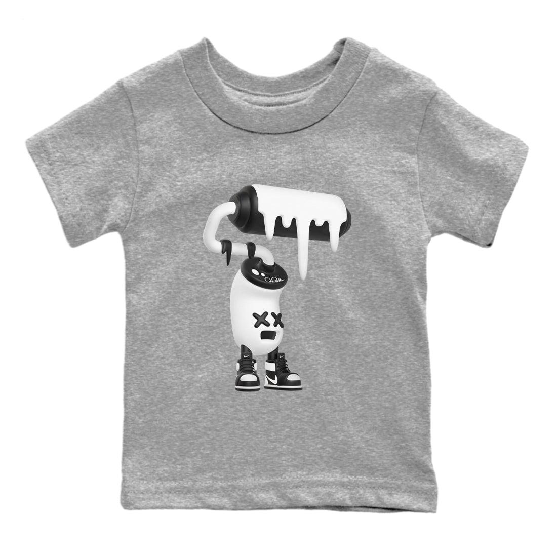 1s Black White shirt to match jordans 3D Paint Roller sneaker tees Air Jordan 1 High OG Black White Drip Gear Zone baby toddler Heather Grey 2 cotton Shirt