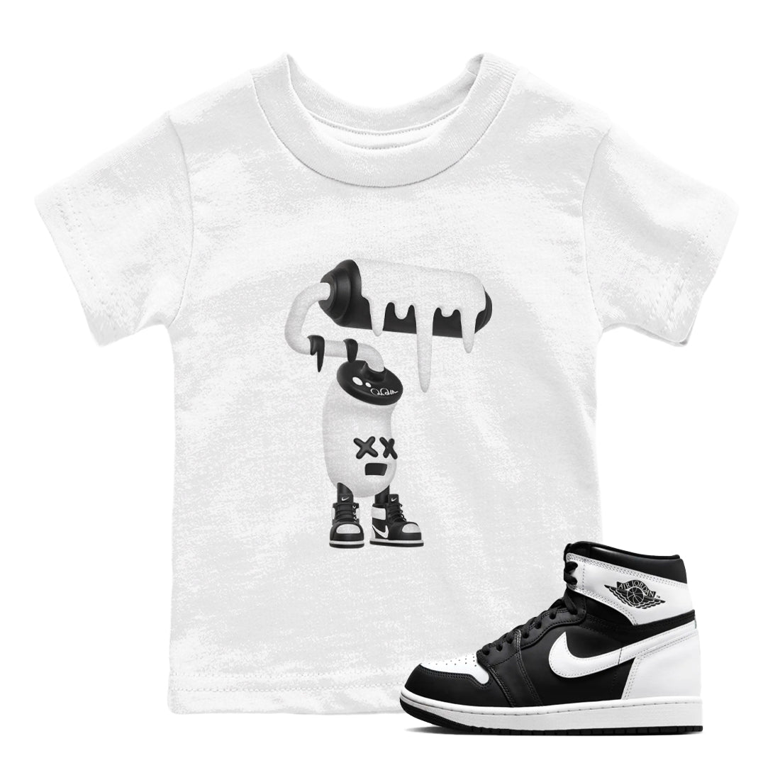 1s Black White shirt to match jordans 3D Paint Roller sneaker tees Air Jordan 1 High OG Black White Drip Gear Zone baby toddler White 1 cotton Shirt