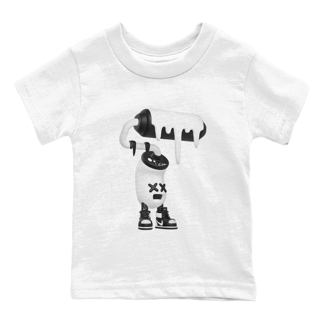 1s Black White shirt to match jordans 3D Paint Roller sneaker tees Air Jordan 1 High OG Black White Drip Gear Zone baby toddler White 2 cotton Shirt