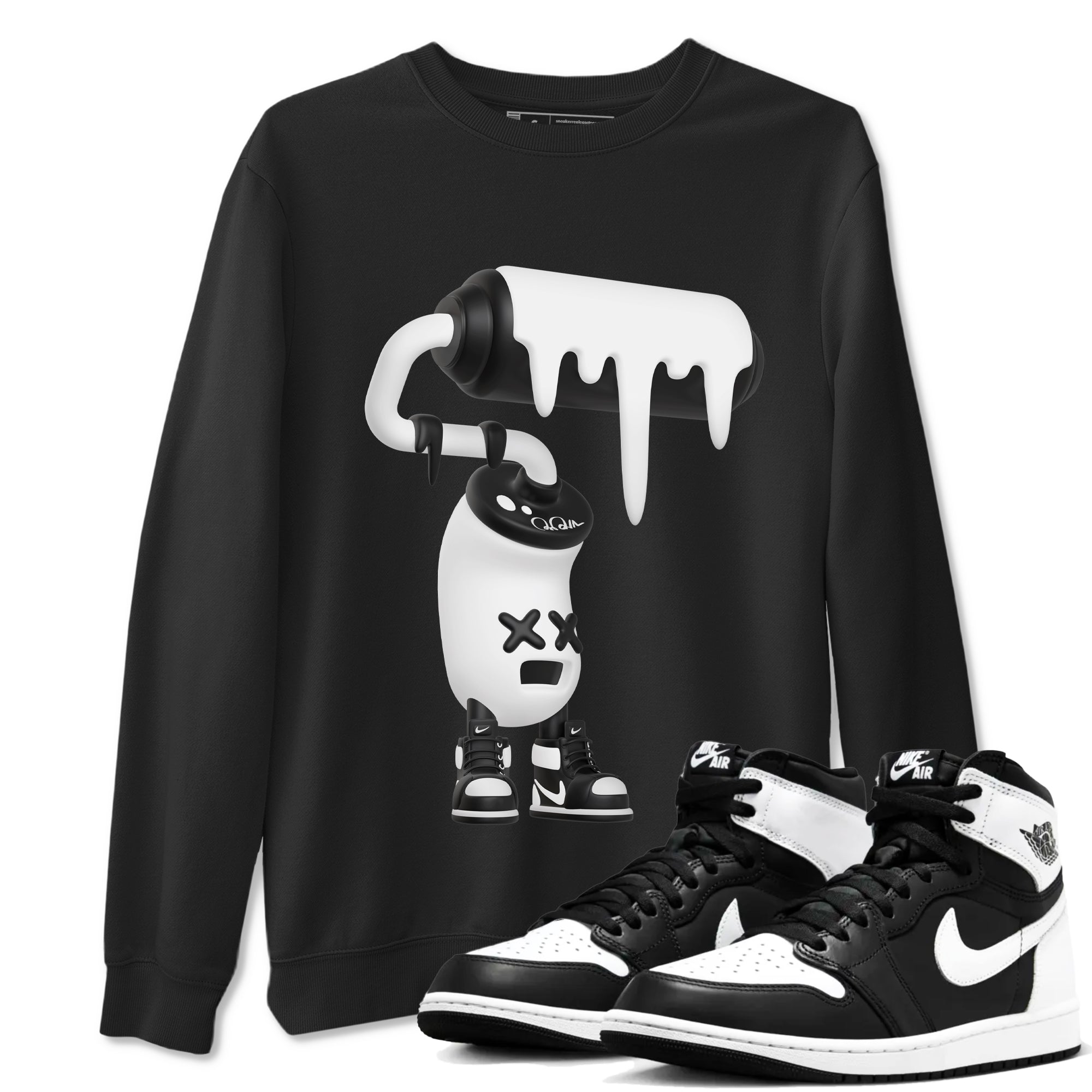 1s Black White shirt to match jordans 3D Paint Roller sneaker tees Air Jordan 1 High OG Black White Drip Gear Zone unisex cotton Black 1 crew neck shirt