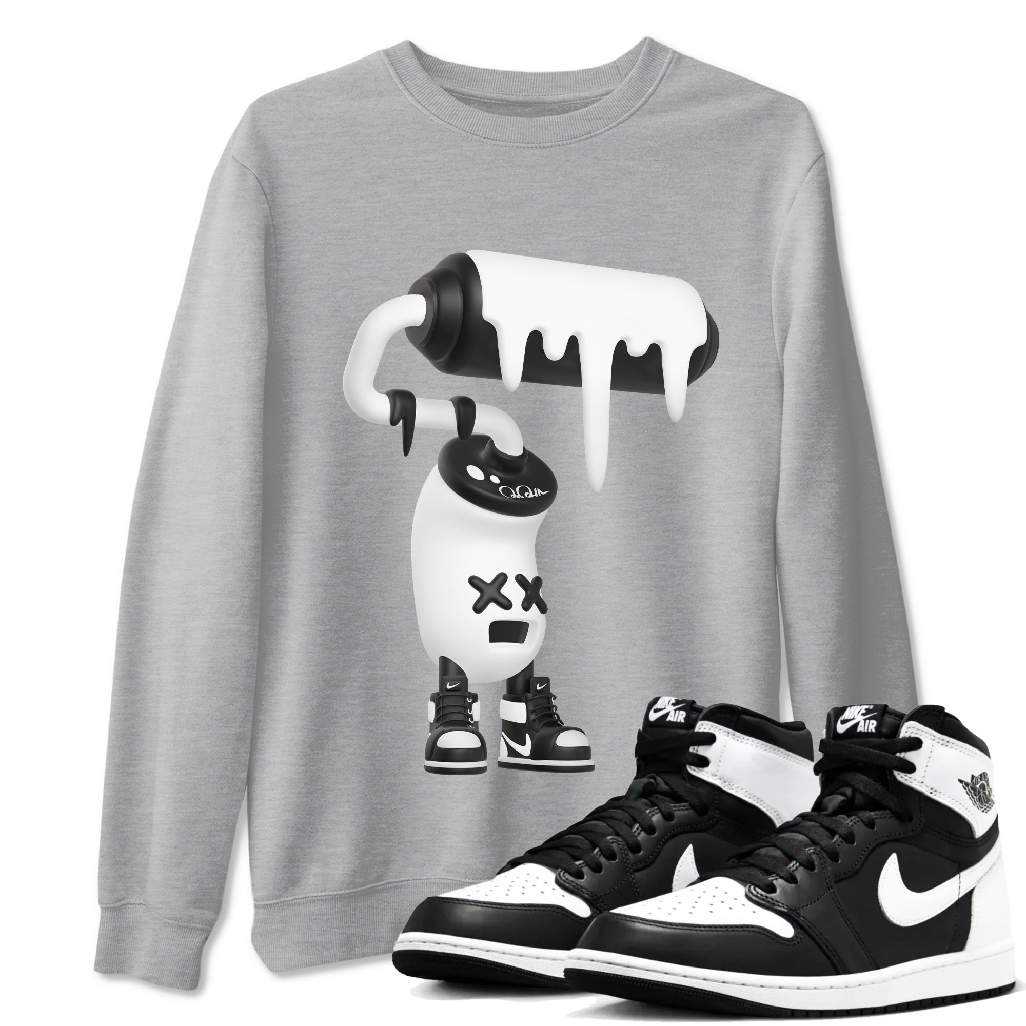 1s Black White shirt to match jordans 3D Paint Roller sneaker tees Air Jordan 1 High OG Black White Drip Gear Zone unisex cotton Heather Grey 1 crew neck shirt