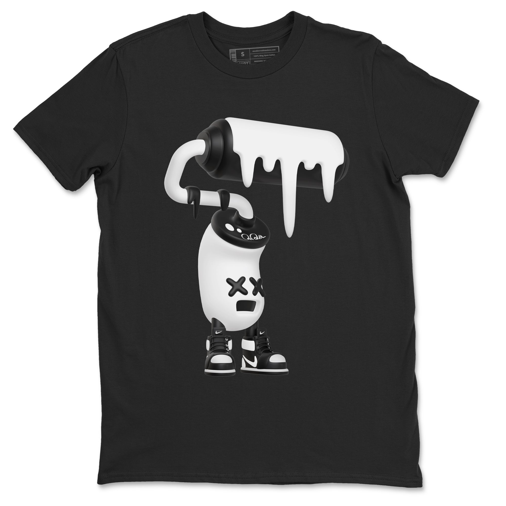1s Black White shirt to match jordans 3D Paint Roller sneaker tees Air Jordan 1 High OG Black White Drip Gear Zone unisex cotton Black 2 crew neck shirt