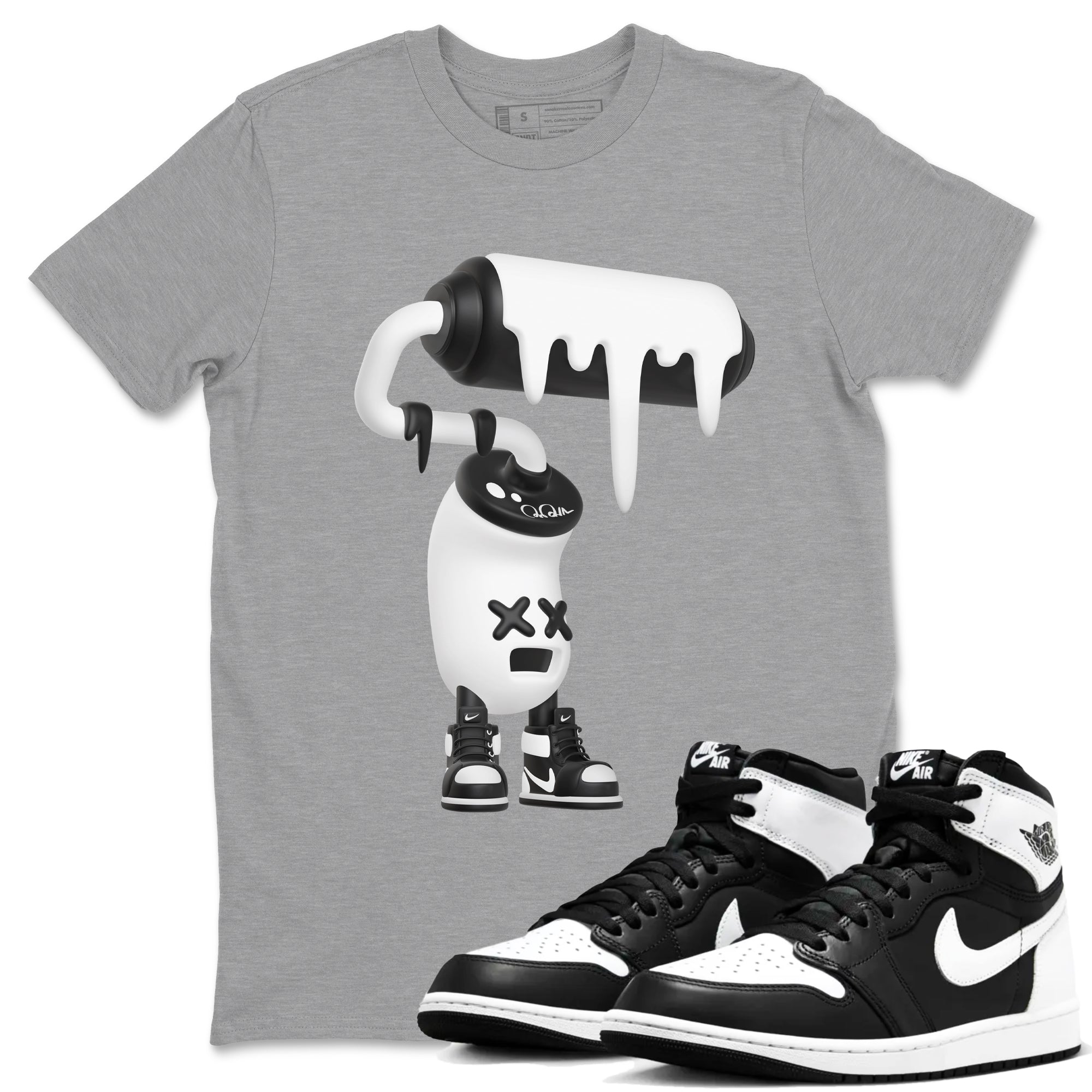 1s Black White shirt to match jordans 3D Paint Roller sneaker tees Air Jordan 1 High OG Black White Drip Gear Zone unisex cotton Heather Grey 1 crew neck shirt
