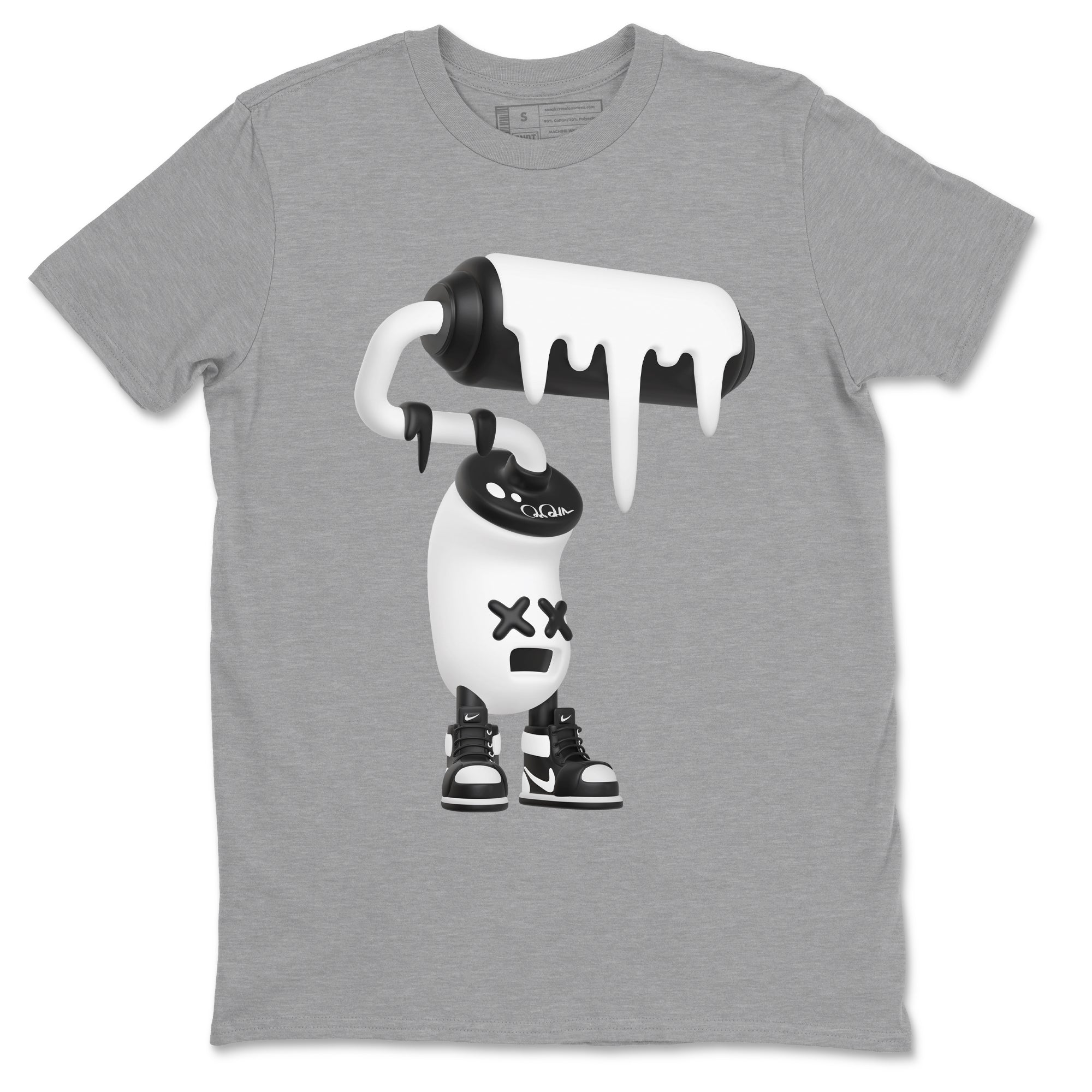 1s Black White shirt to match jordans 3D Paint Roller sneaker tees Air Jordan 1 High OG Black White Drip Gear Zone unisex cotton Heather Grey 2 crew neck shirt