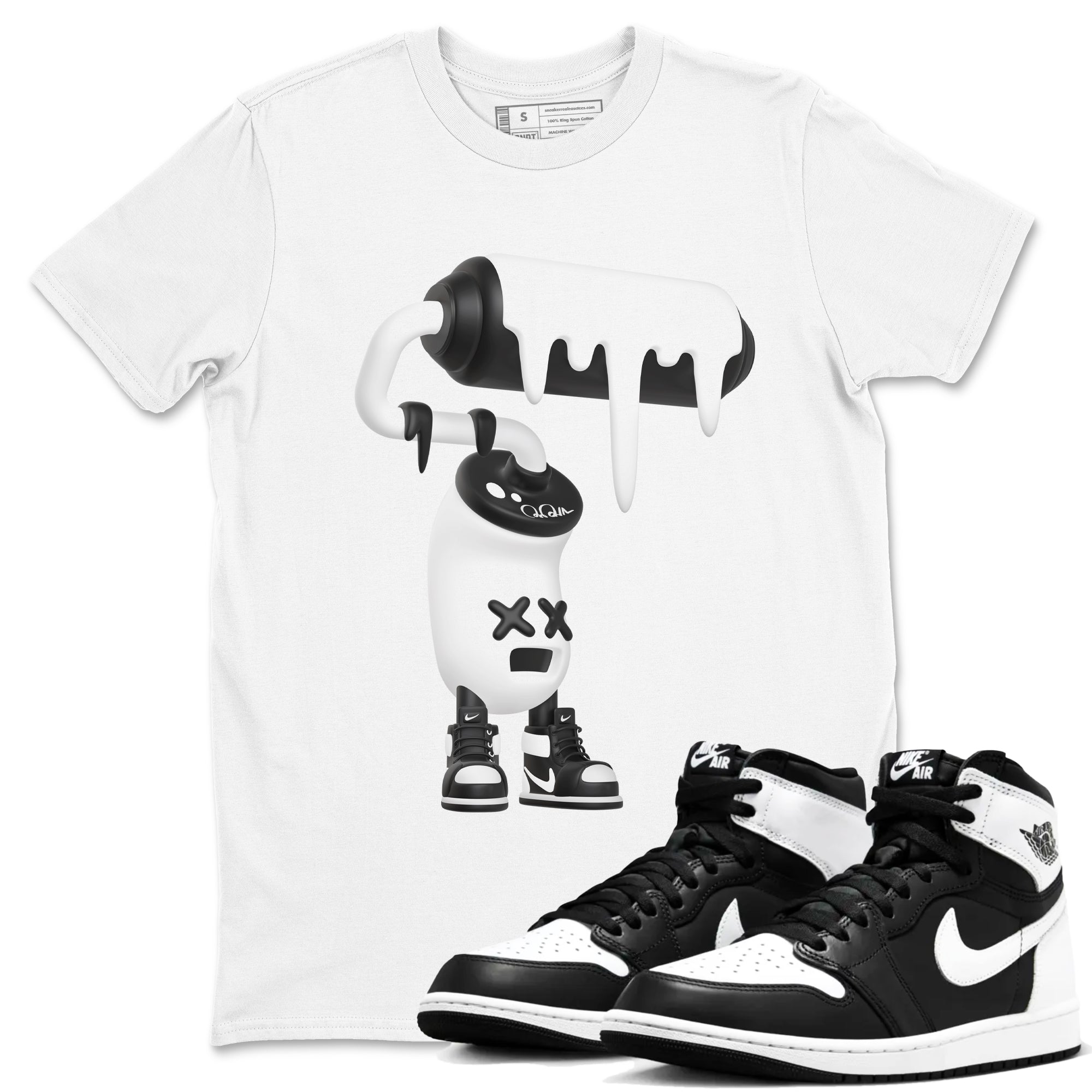 1s Black White shirt to match jordans 3D Paint Roller sneaker tees Air Jordan 1 High OG Black White Drip Gear Zone unisex cotton White 1 crew neck shirt