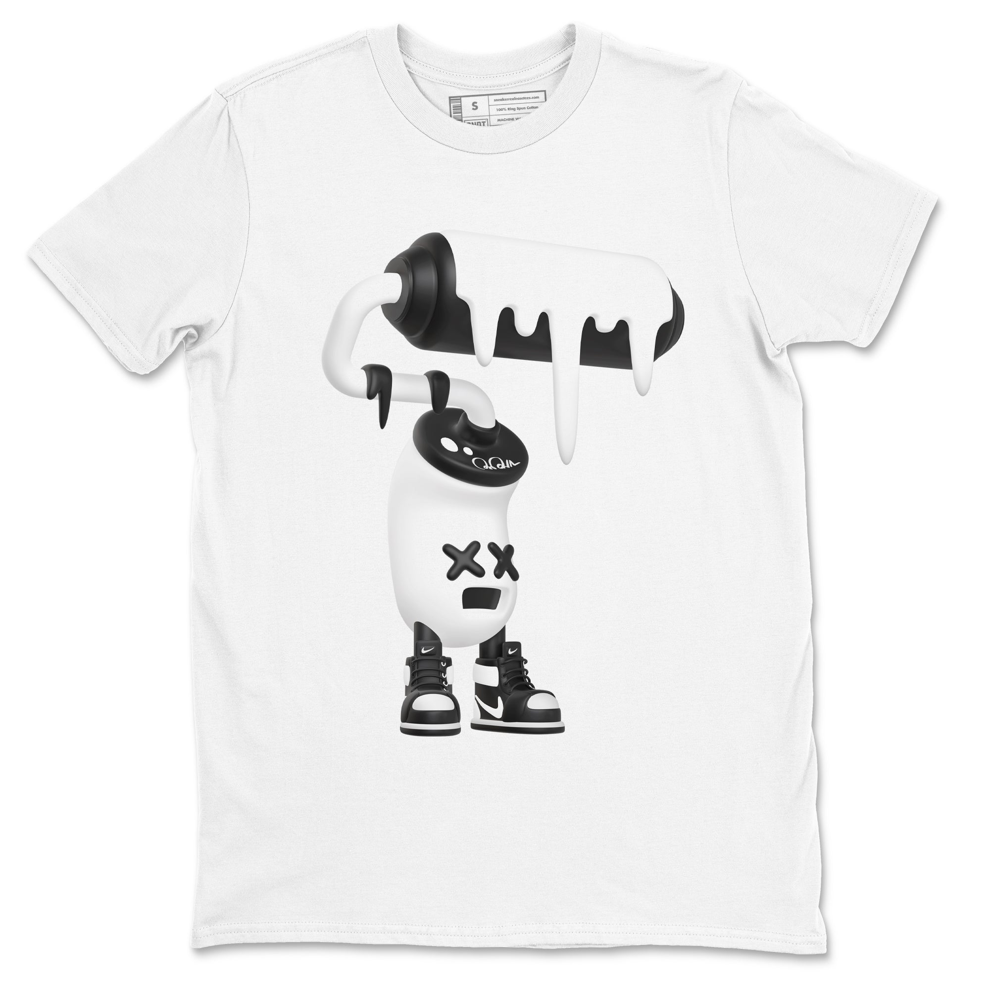 1s Black White shirt to match jordans 3D Paint Roller sneaker tees Air Jordan 1 High OG Black White Drip Gear Zone unisex cotton White 2 crew neck shirt