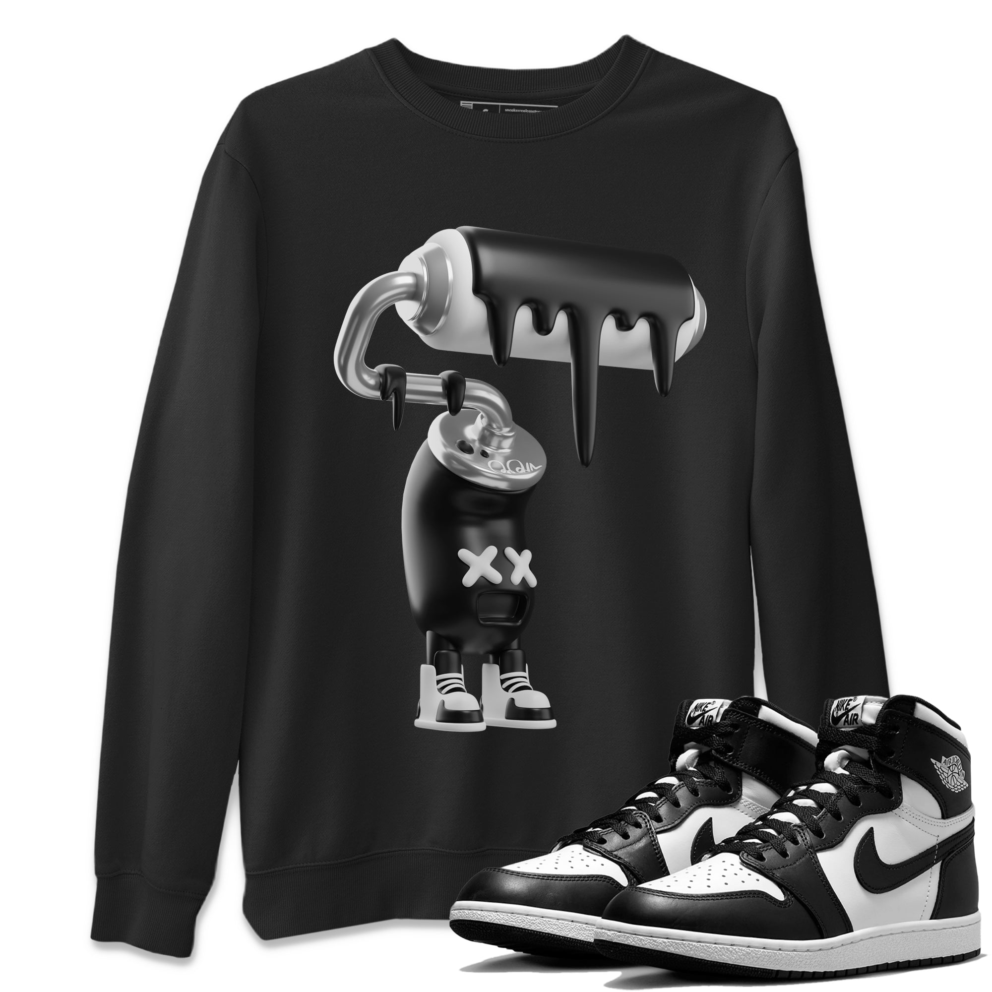 Jordan 1 Black White Sneaker Match Tees 3D Paint Roller Sneaker Tees Jordan 1 Black White Jordan to match sneaker T-Shirt Crew Neck Shirts