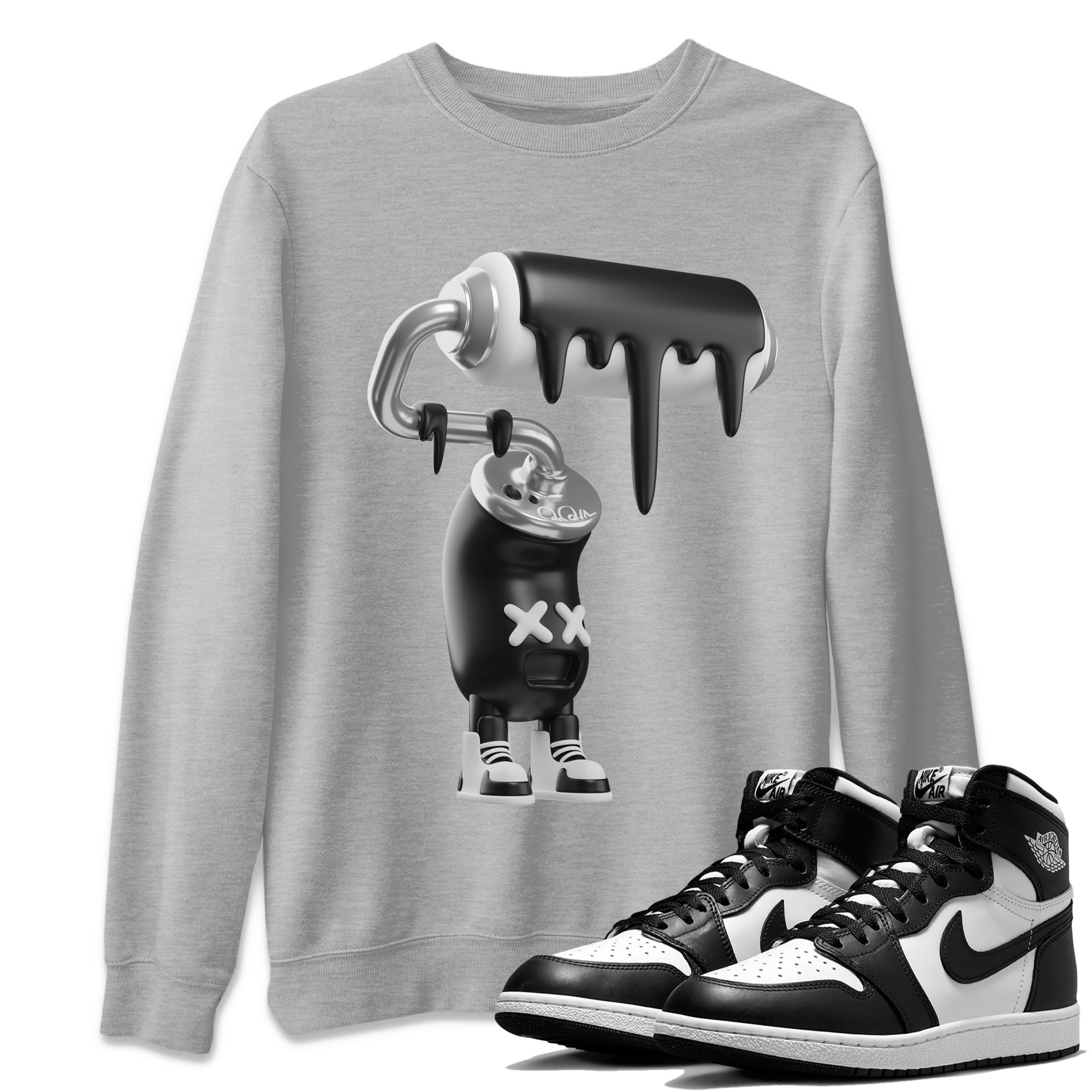 Jordan 1 Black White Sneaker Match Tees 3D Paint Roller Sneaker Tees Jordan 1 Black White Jordan to match sneaker T-Shirt Crew Neck Shirts