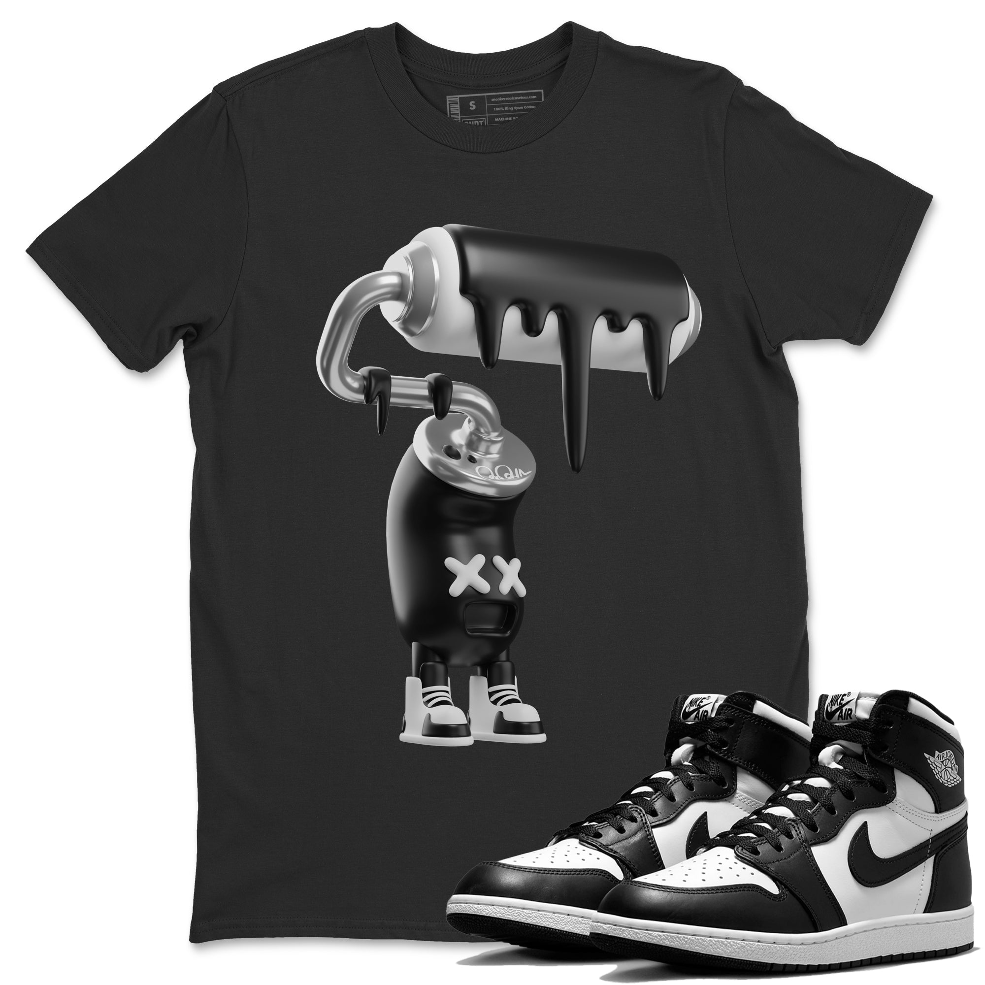 Jordan 1 Black White Sneaker Match Tees 3D Paint Roller Sneaker Tees Jordan 1 Black White Jordan to match sneaker T-Shirt Crew Neck Shirts