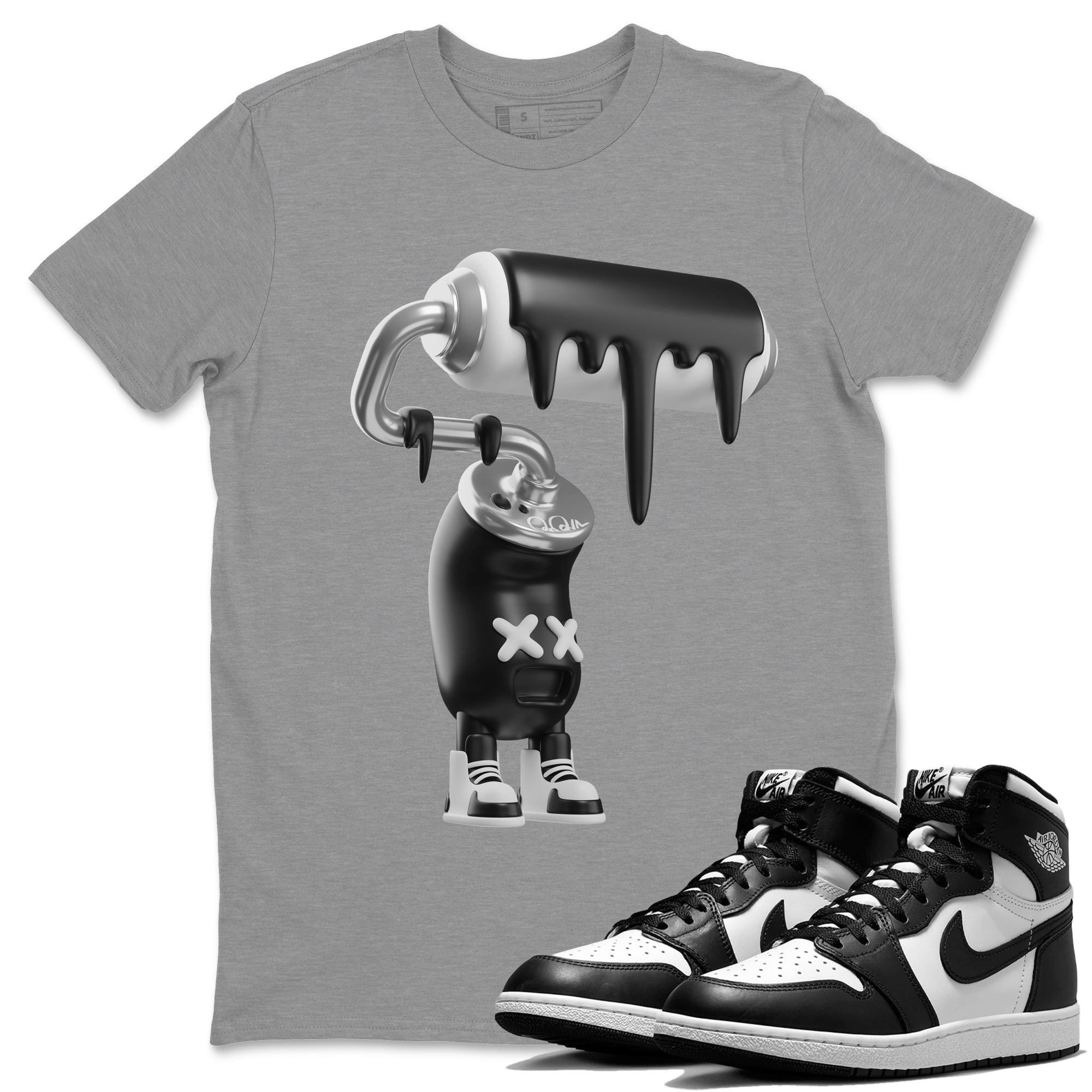 Jordan 1 Black White Sneaker Match Tees 3D Paint Roller Sneaker Tees Jordan 1 Black White Jordan to match sneaker T-Shirt Crew Neck Shirts