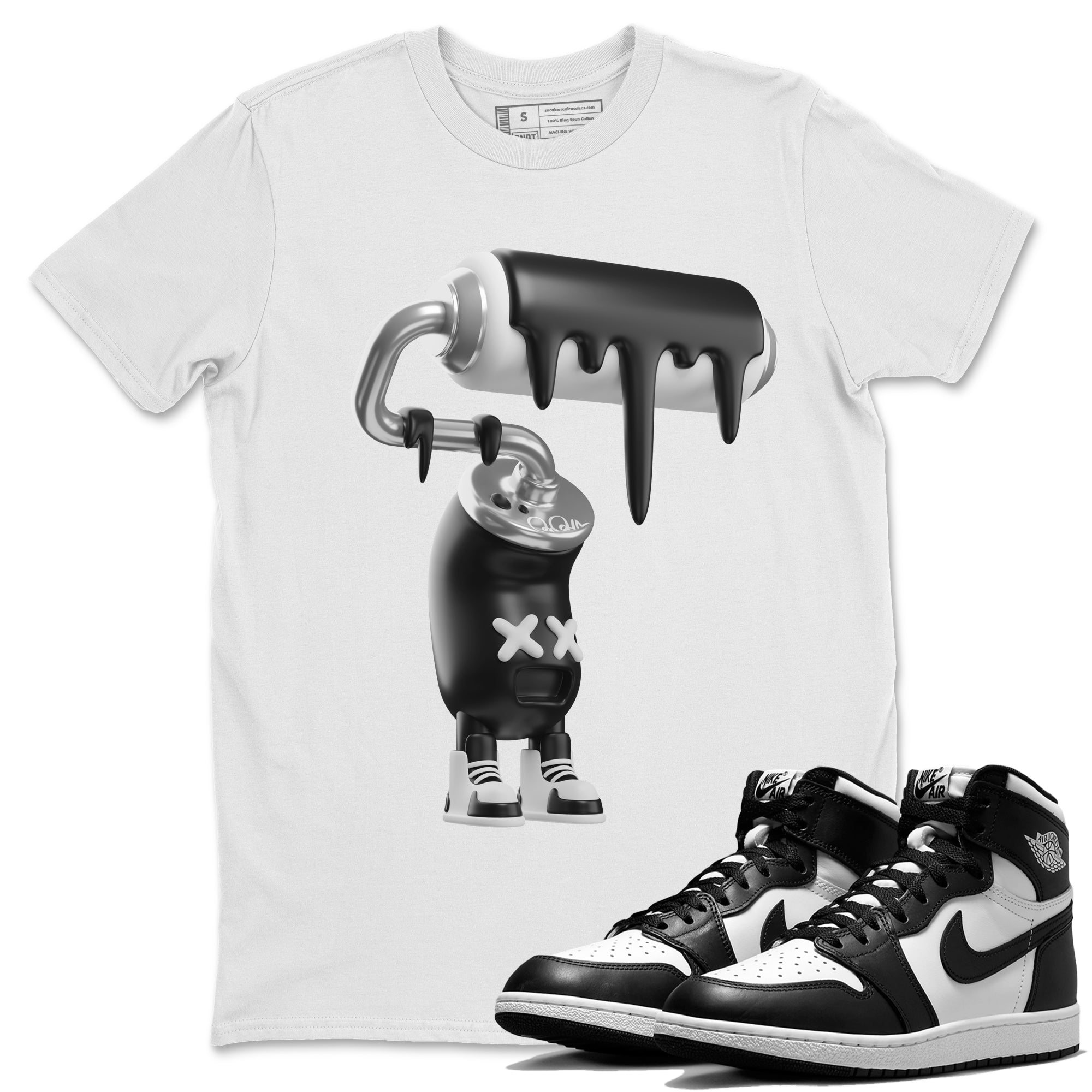Jordan 1 Black White Sneaker Match Tees 3D Paint Roller Sneaker Tees Jordan 1 Black White Jordan to match sneaker T-Shirt Crew Neck Shirts