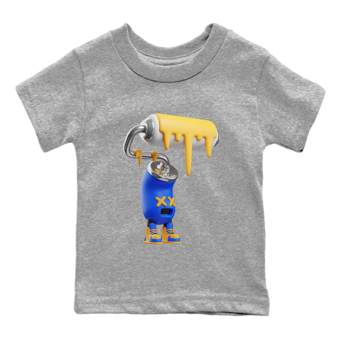 Jordan 1 Game Royal Varsity Maize Sneaker Matching T-Shirt 3D Paint Roller Sneaker Tees Jordan 1 Game Royal Varsity Maize Sneaker Release Tees Kids Shirts